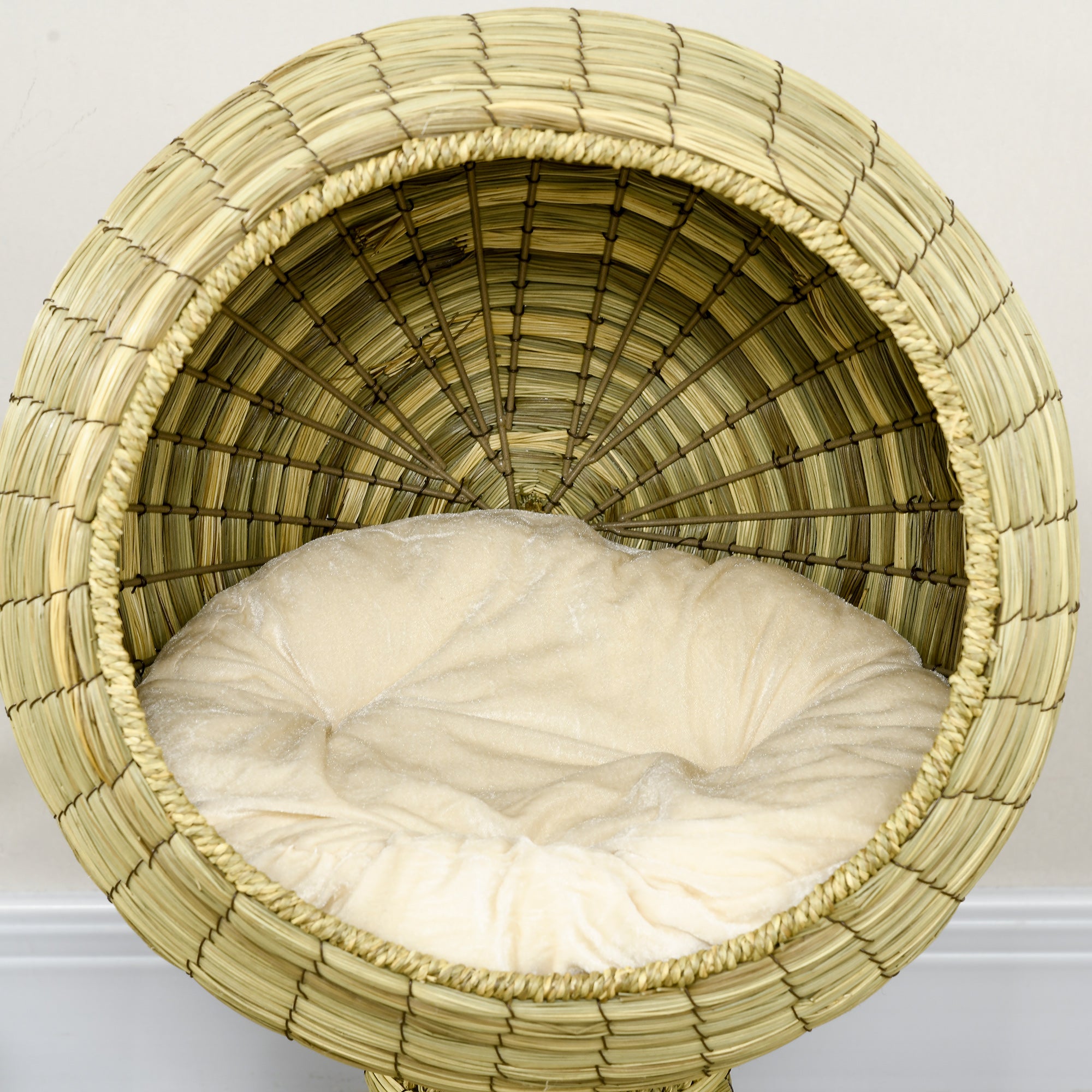 PawHut Raised Detachable Cat house, Natural Mat Grass Cat Bed, with Cushion - North Peak Garden Furniture