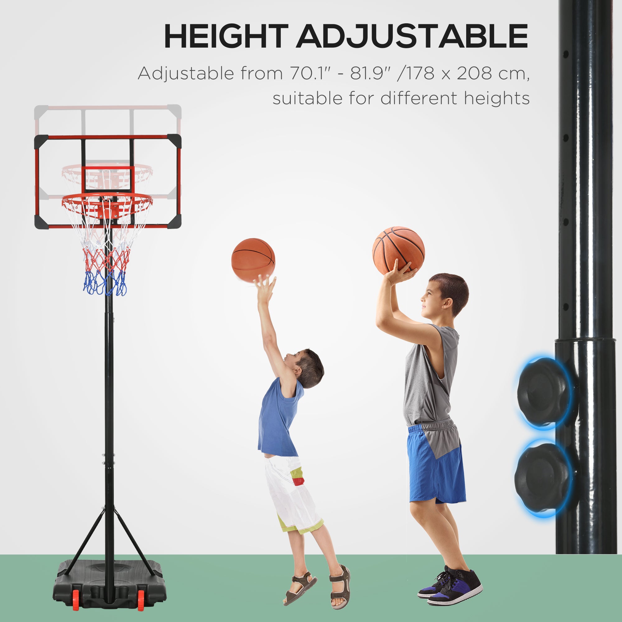 SPORTNOW Height Adjustable Basketball Hoop and Stand with Firm Backboard and Weighted Base, Portable on Wheels, Red - North Peak Garden Furniture