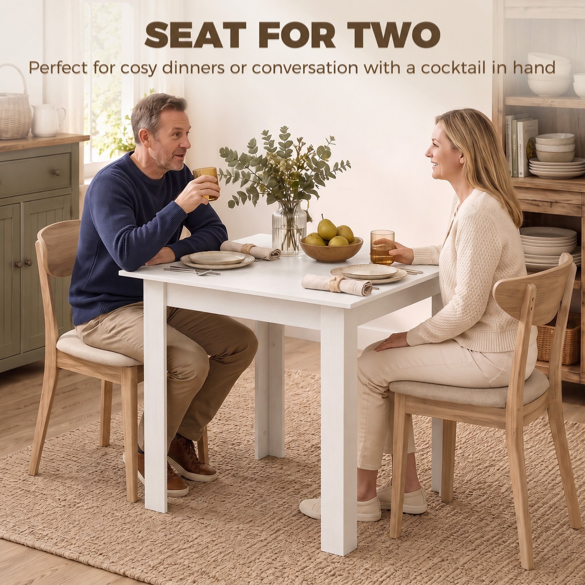 HOMCOM Square Dining Table, Modern Small Dining Table with Wood Effect, Space Saving, Non-slip Foot Pads, White