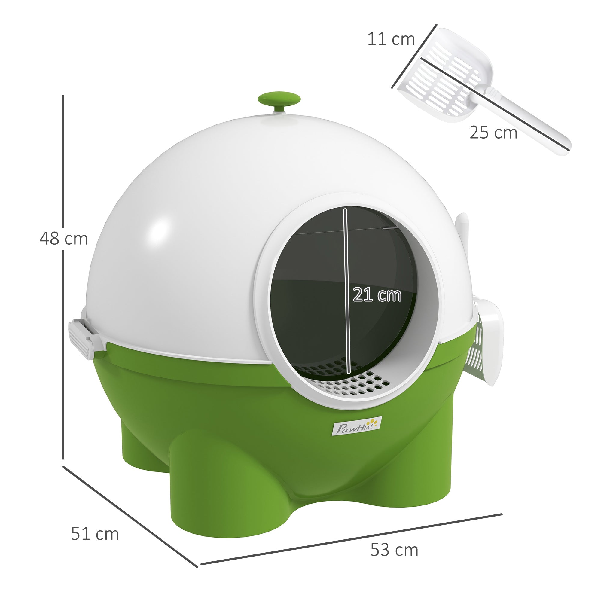 PawHut Large Cat Litter Box, with Scoop, Front Entrance, 53 x 51 x 48cm -Green - North Peak Garden Furniture