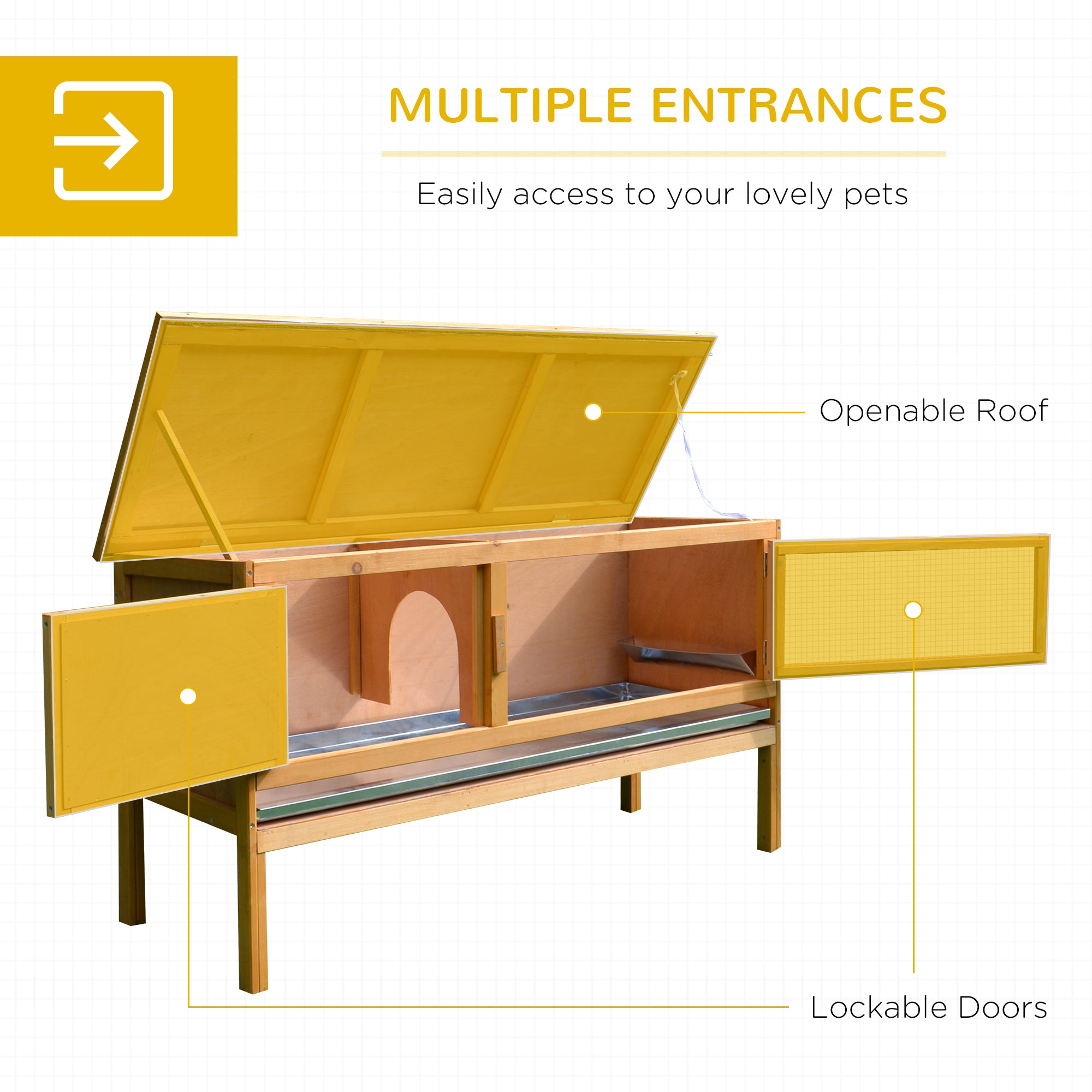 PawHut Rabbit Hutch Outdoor Guinea Pig Hutch House Small Animal Bunny Cage w/ Openable Roof, 115 x 44 x 65 cm