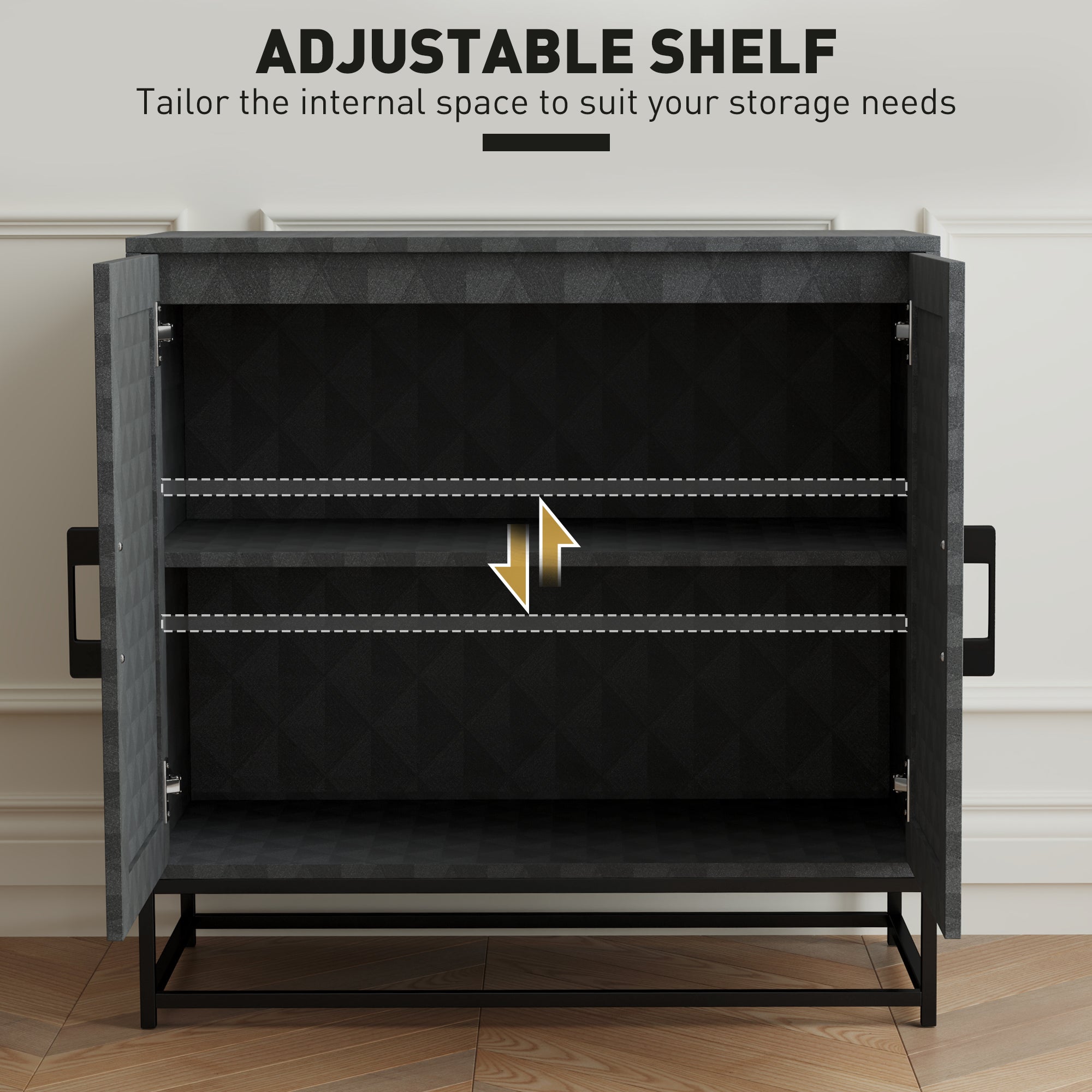 HOMCOM Modern Sideboard, Freestanding Sideboard Storage Cabinet with Adjustable Shelf and 2 Doors for Living Room, Black - North Peak Garden Furniture
