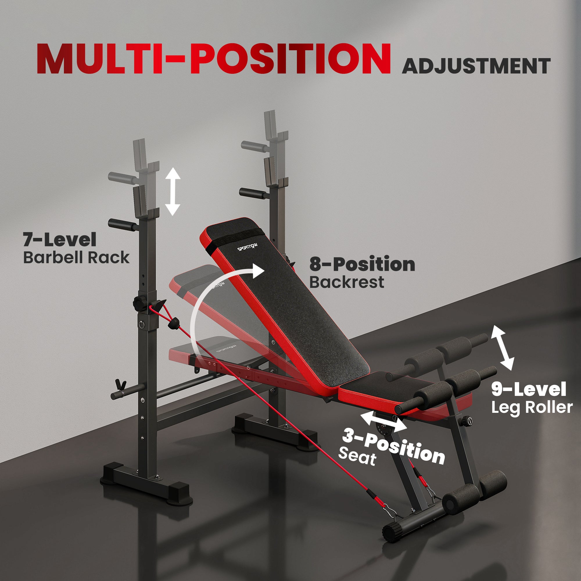 SPORTNOW Adjustable Weight Bench with Squat Rack and Dip Stand