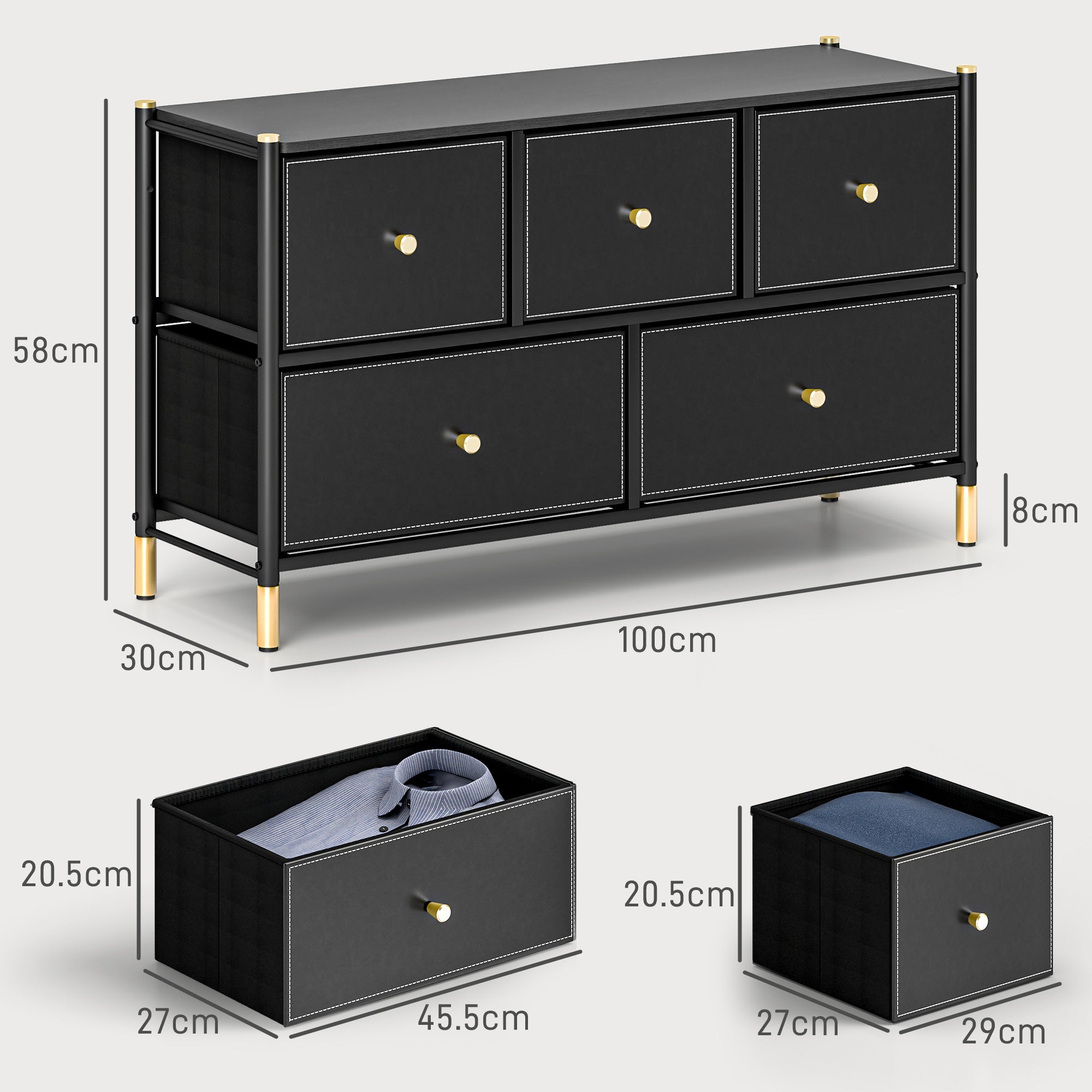 HOMCOM Faux Leather Front Chest of Drawers - Black