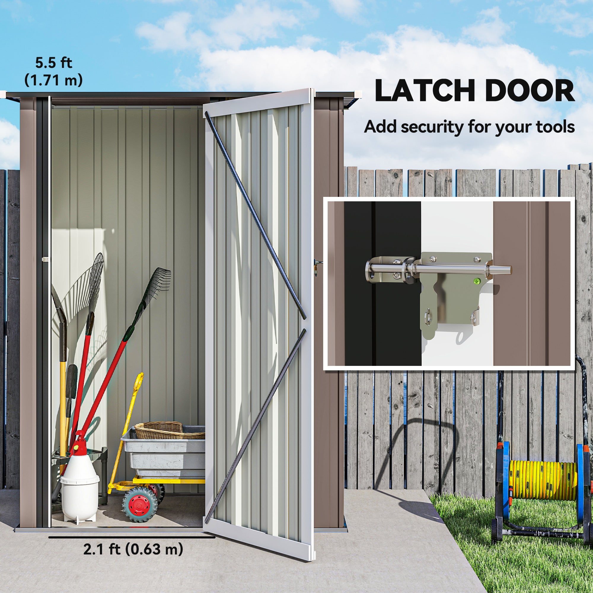 Outsunny 5ft x 3ft Garden Metal Storage Shed, Outdoor Tool Shed with Sloped Roof, Lockable Door for Tools, Equipment, Brown