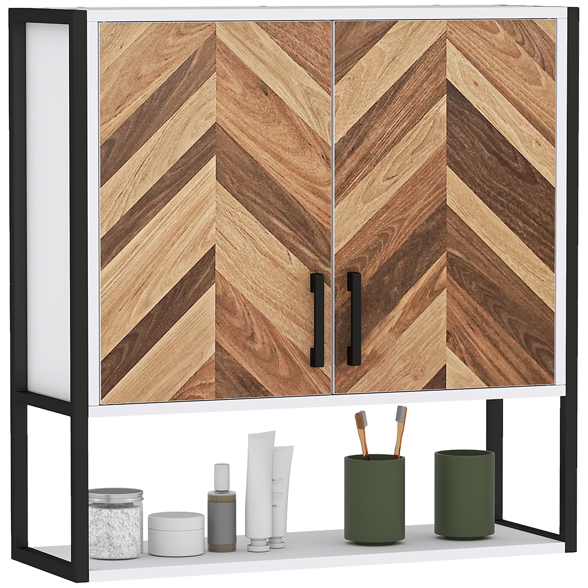 HOMCOM Bathroom Cabinet Wall Mounted, Bathroom Wall Cabinet Medicine Cabinet with 2 Doors, Adjustable Shelf, Walnut - North Peak Garden Furniture