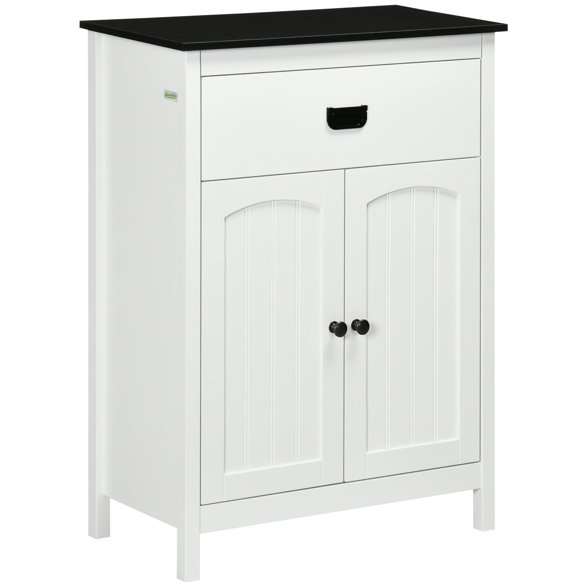 kleankin Bathroom Cabinet, Bathroom Storage Unit with Drawer, Double Door Cabinet, Adjustable Shelf for Living Room, White - North Peak Garden Furniture
