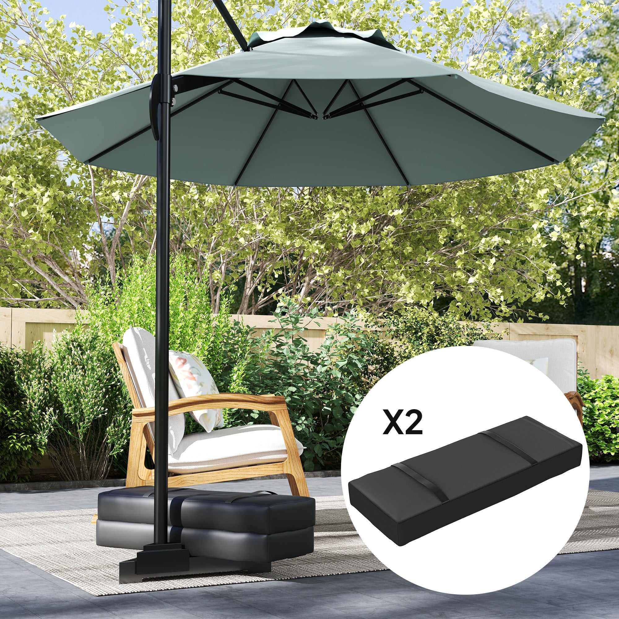 Outsunny Parasol Weights Set of 2, Parasol Base Weights Bags, 25kg Fillable Sandbag Weights with Handles, Cantilever Umbrella Base Weights, Black - North Peak Garden Furniture