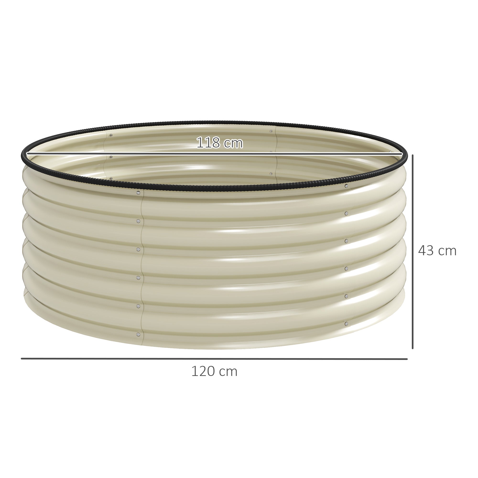 Outsunny Galvanised Raised Garden Bed with Safety Edging, Outdoor Raised Planter Box with Gloves, 120 x 120 x 43cm, Cream White - North Peak Garden Furniture