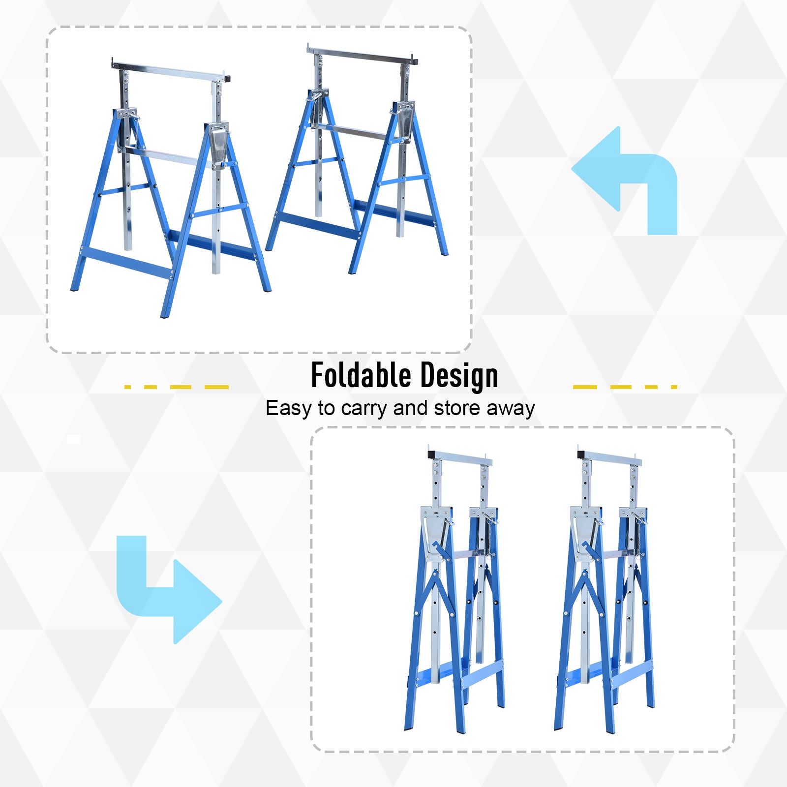 HOMCOM Set of 2 Adjustable Telescopic Builders Trestle DIY Steel Work Bench Carpenter Folding Saw Horse Tools Blue - North Peak Garden Furniture