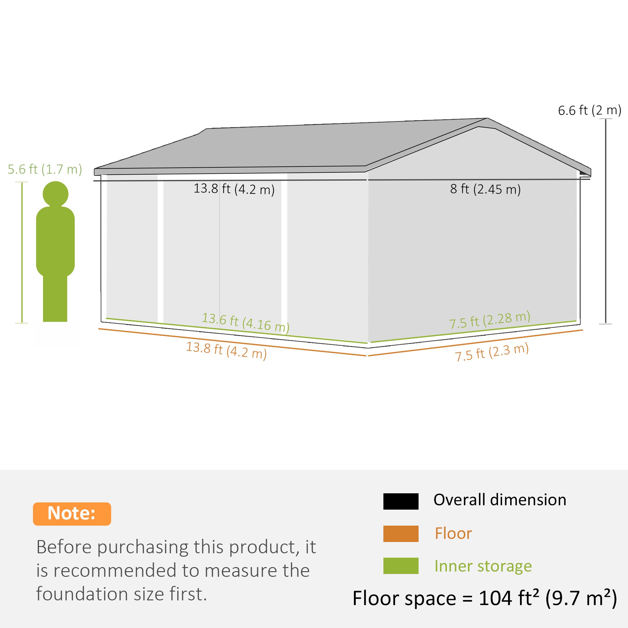 Outsunny 14 x 8ft Outdoor Garden Metal Storage Shed with Lockable Door, Tool Storage Box for Garden, Patio and Lawn, Grey