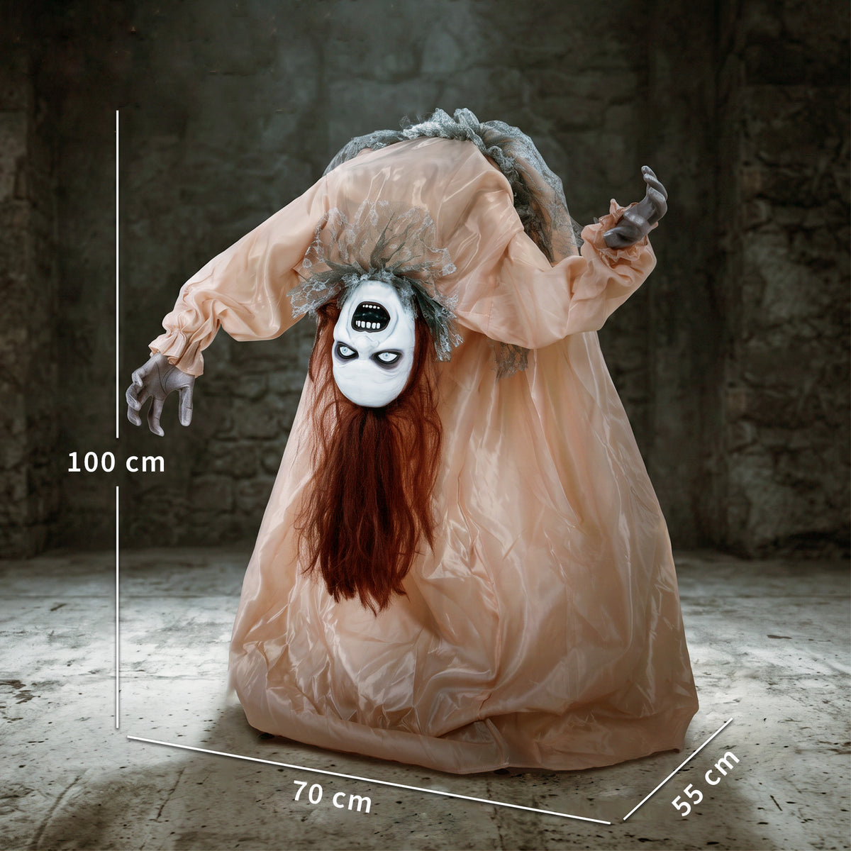 HOMCOM Animated Halloween Ghost, Halloween Animatronics with Creepy Screams, Glowing Eyes, Sound/Touch Activated