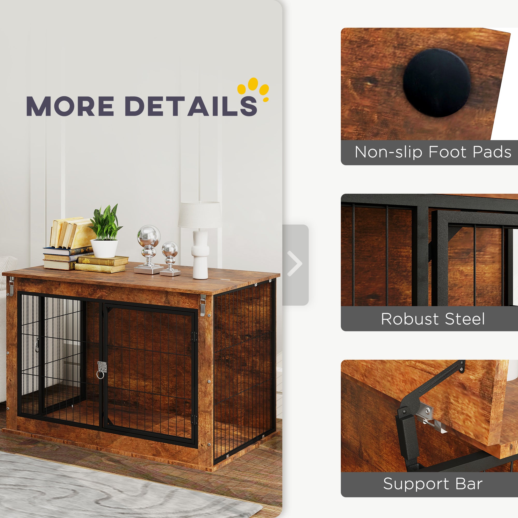 PawHut Dog Crate Furniture with Flip-up Top, 2 Doors, for Large Dogs, 98 x 60 x 65.5cm, Rustic Brown - North Peak Garden Furniture