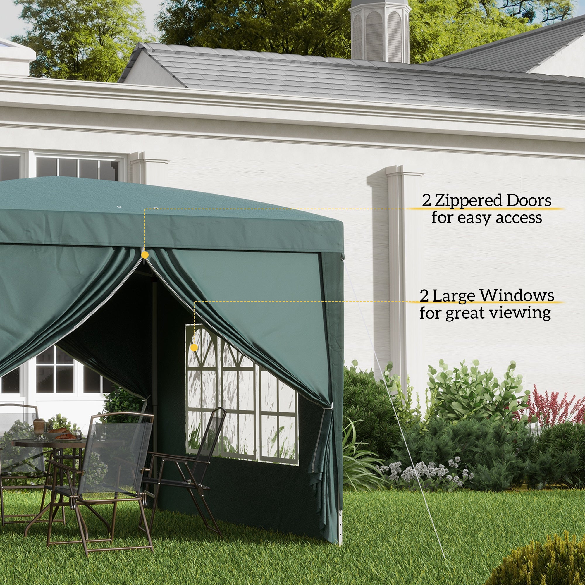 Outsunny 3 x 3m Pop Up Gazebo, Wedding Party Canopy Tent Marquee with Carry Bag and Windows, Green - North Peak Garden Furniture