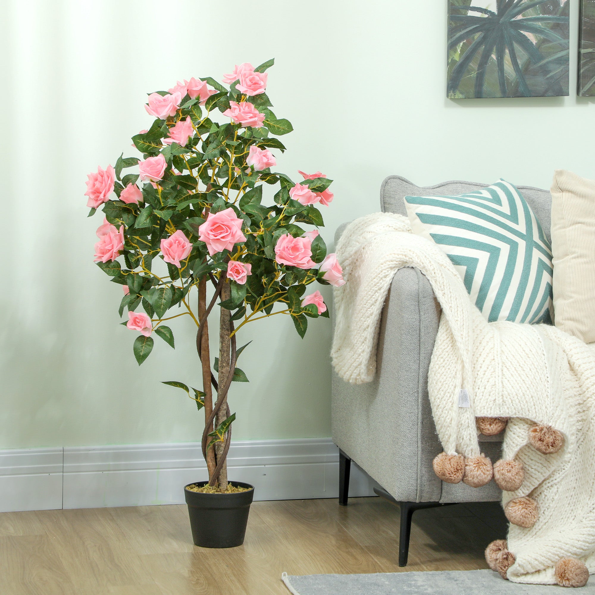 HOMCOM Set of Two Faux Rose Plants, with Pots - North Peak Garden Furniture