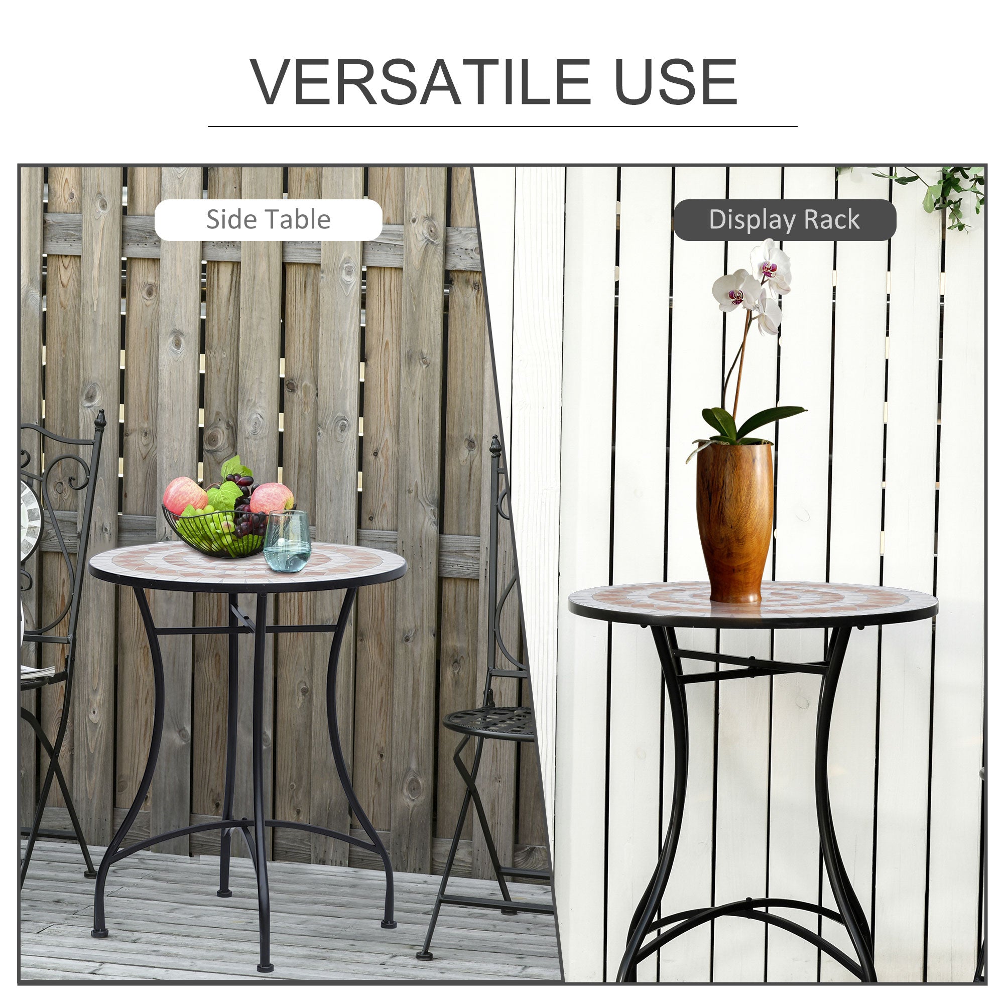 Outsunny 60cm Mosaic Round Bistro Table Side Bar Table Patio Garden Outdoor Balcony Furniture - North Peak Garden Furniture