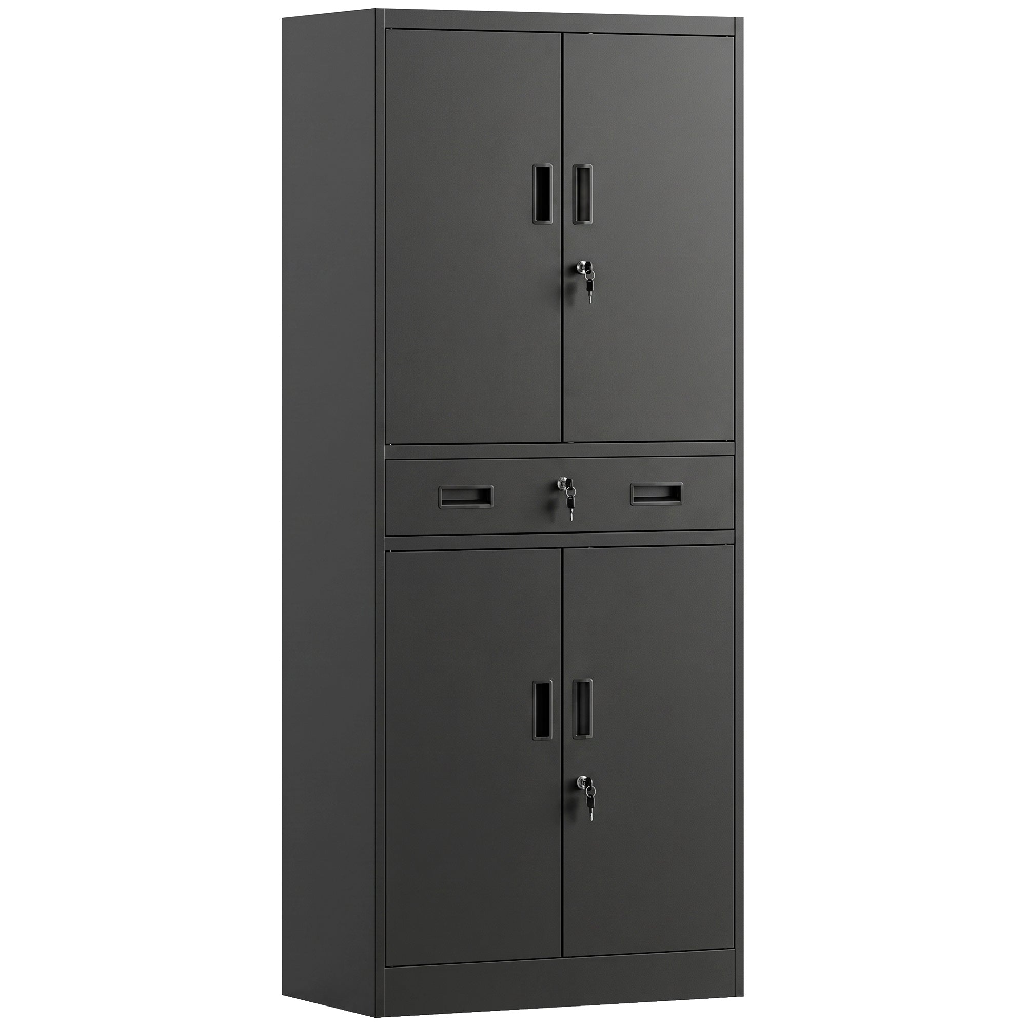 HOMCOM Metal Storage Cabinet, 180cm Tall Tool Cabinet with Locking Doors, Drawer and Adjustable Shelves, Black