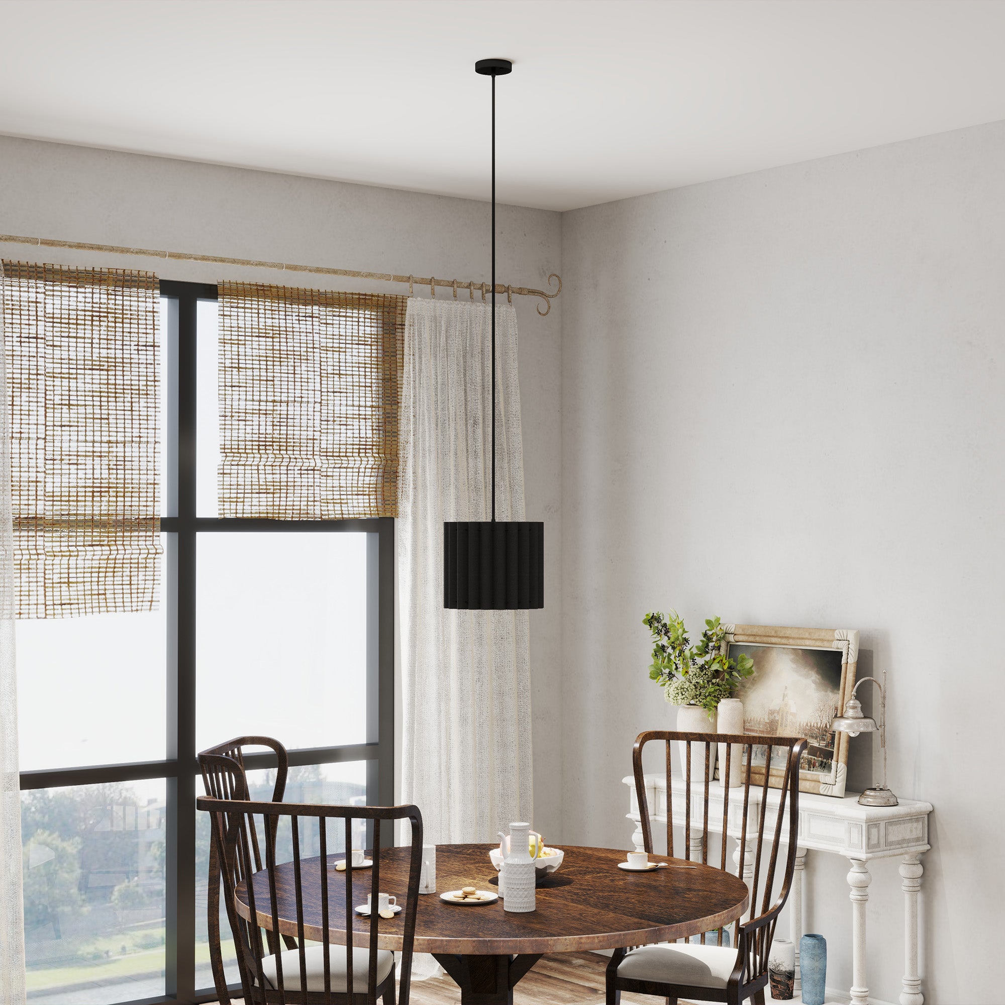 HOMCOM Linen Pendant Light, Modern Wave Ceiling Light Shade, E27 Lampshade for Living Room, Bedroom, Kitchen, Hallway, Black - North Peak Garden Furniture