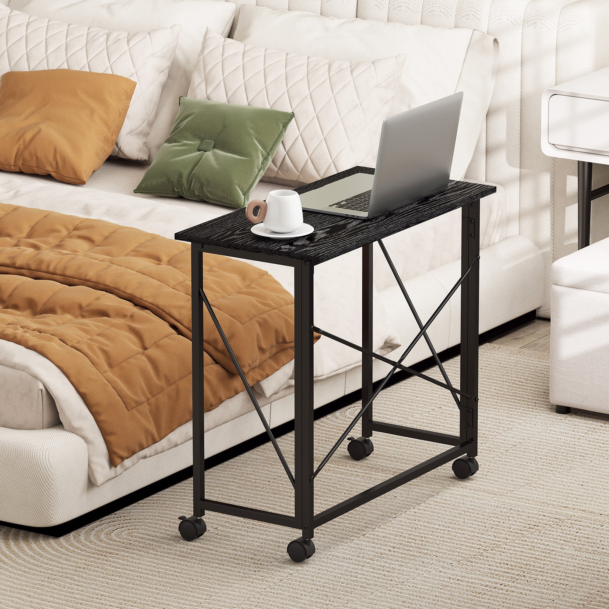 HOMCOM 80 cm Folding Desk on Wheels - Black - North Peak Garden Furniture