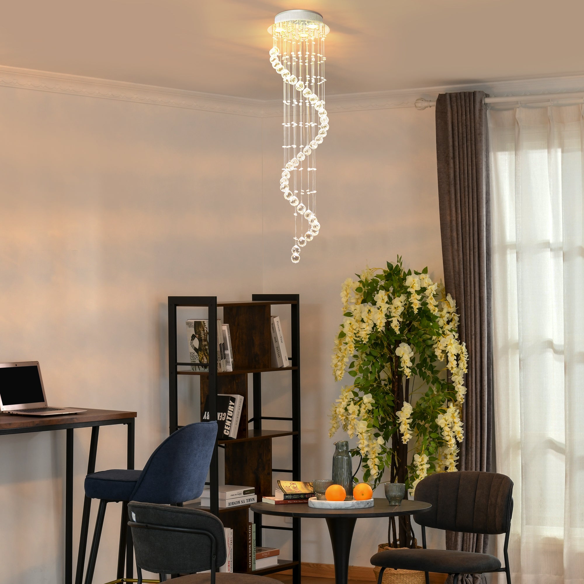 HOMCOM Modern Crystal Chandelier Ceiling Light Pendant Lamp Chrome Finish Glass Droplets New, Ф30 x 120cm - North Peak Garden Furniture