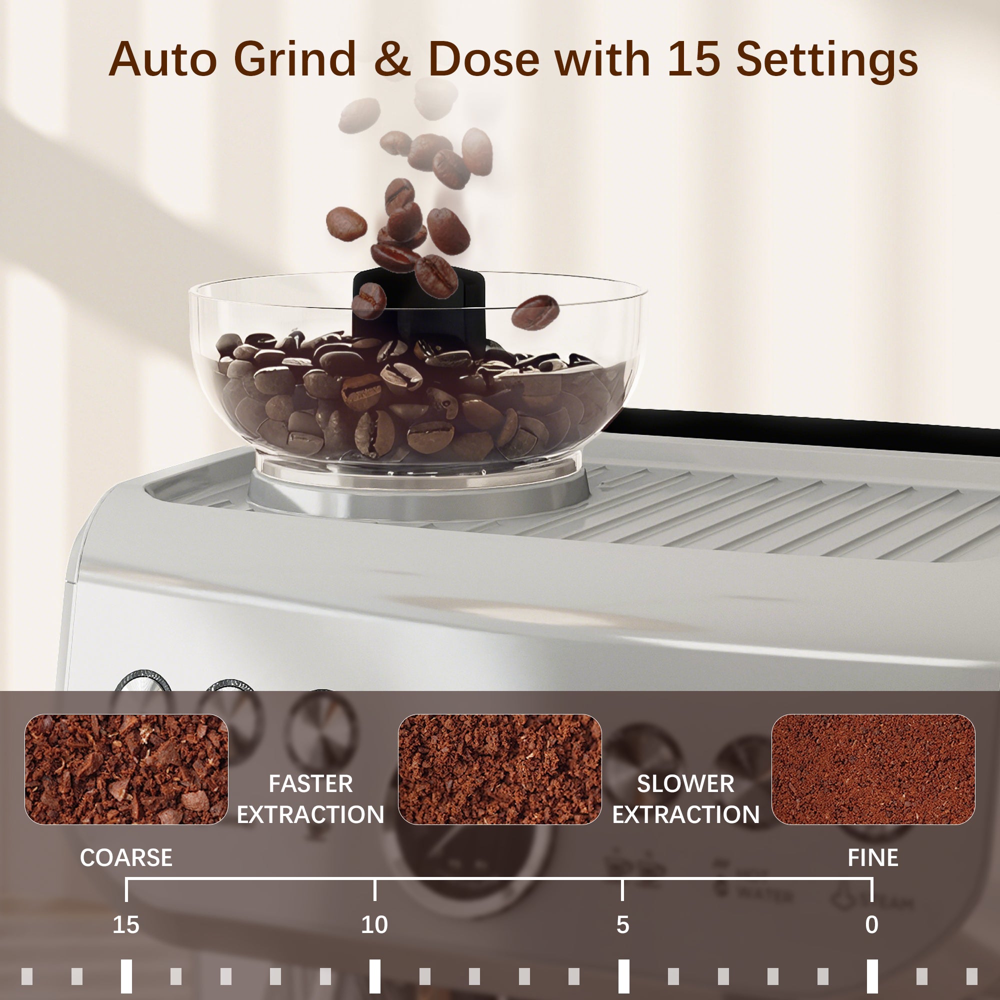 HOMCOM 15 Bar Coffee Machine, with Adjustable Grind, Steamer and Accessories - Silver Colour - North Peak Garden Furniture