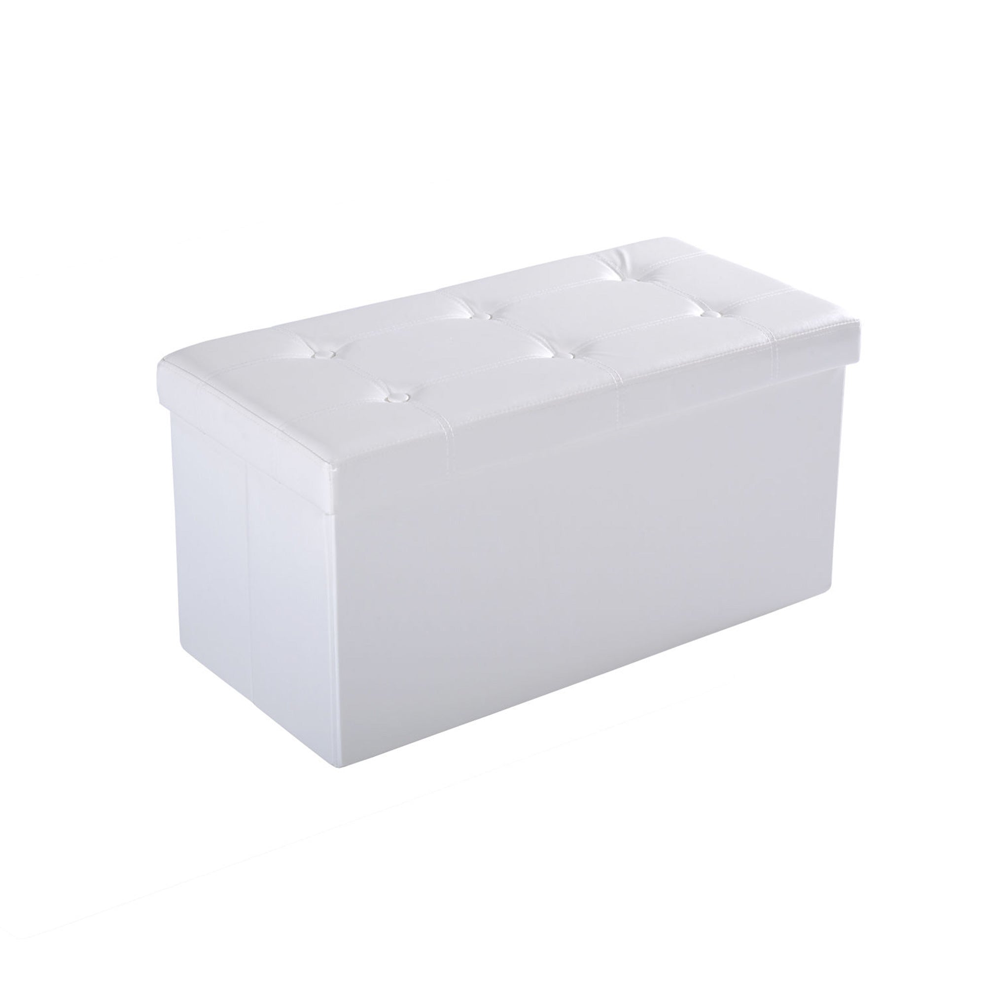 HOMCOM Folding Faux Leather Storage Cube Ottoman Bench Seat PU Rectangular Footrest Stool Box (Cream White) - North Peak Garden Furniture