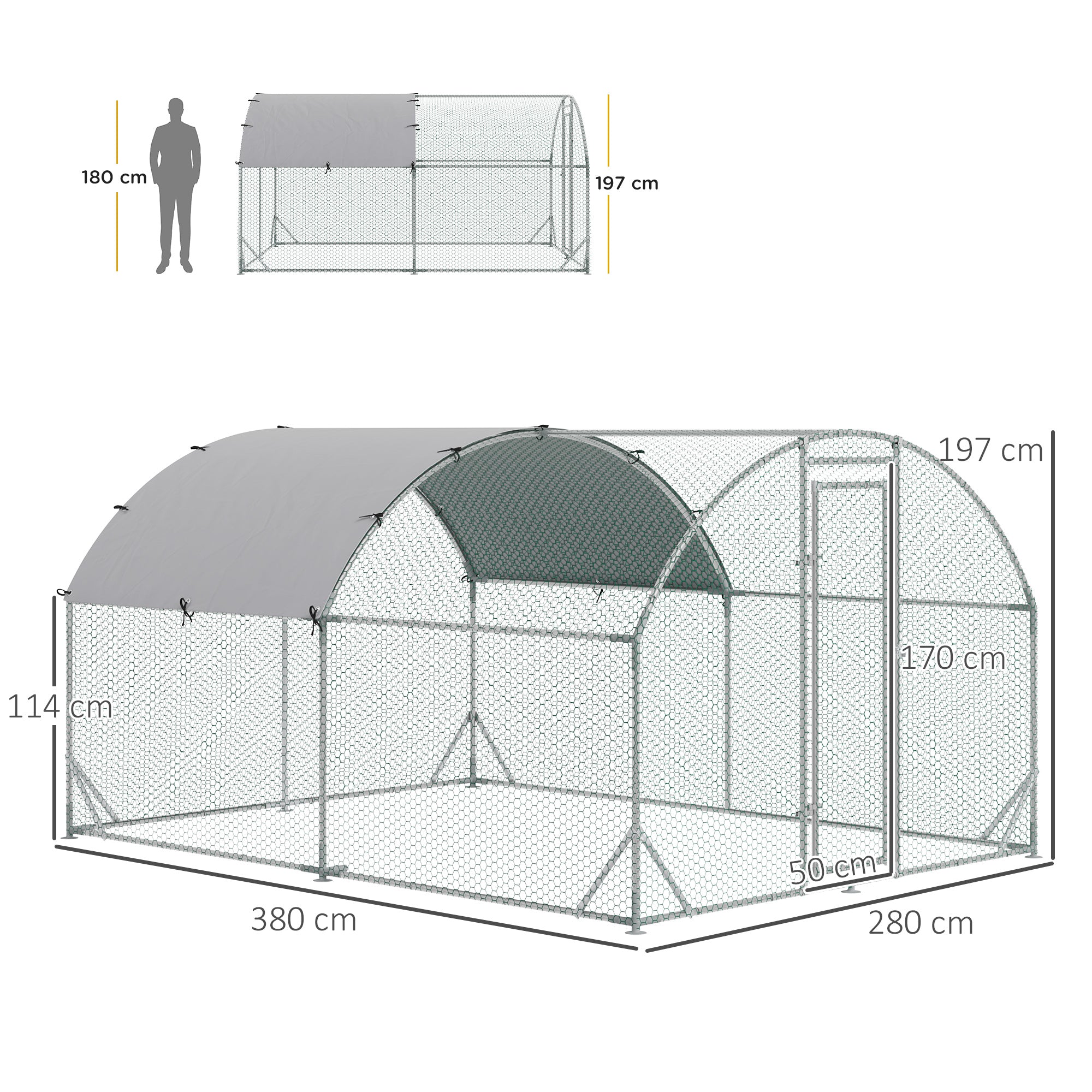PawHut Walk In Chicken Run Galvanised Chicken Coop Hen Poultry House Cage Rabbit Hutch Pet Playpen Garden with Water-Resist Cover, 2.8 x 3.8 x 2m - North Peak Garden Furniture