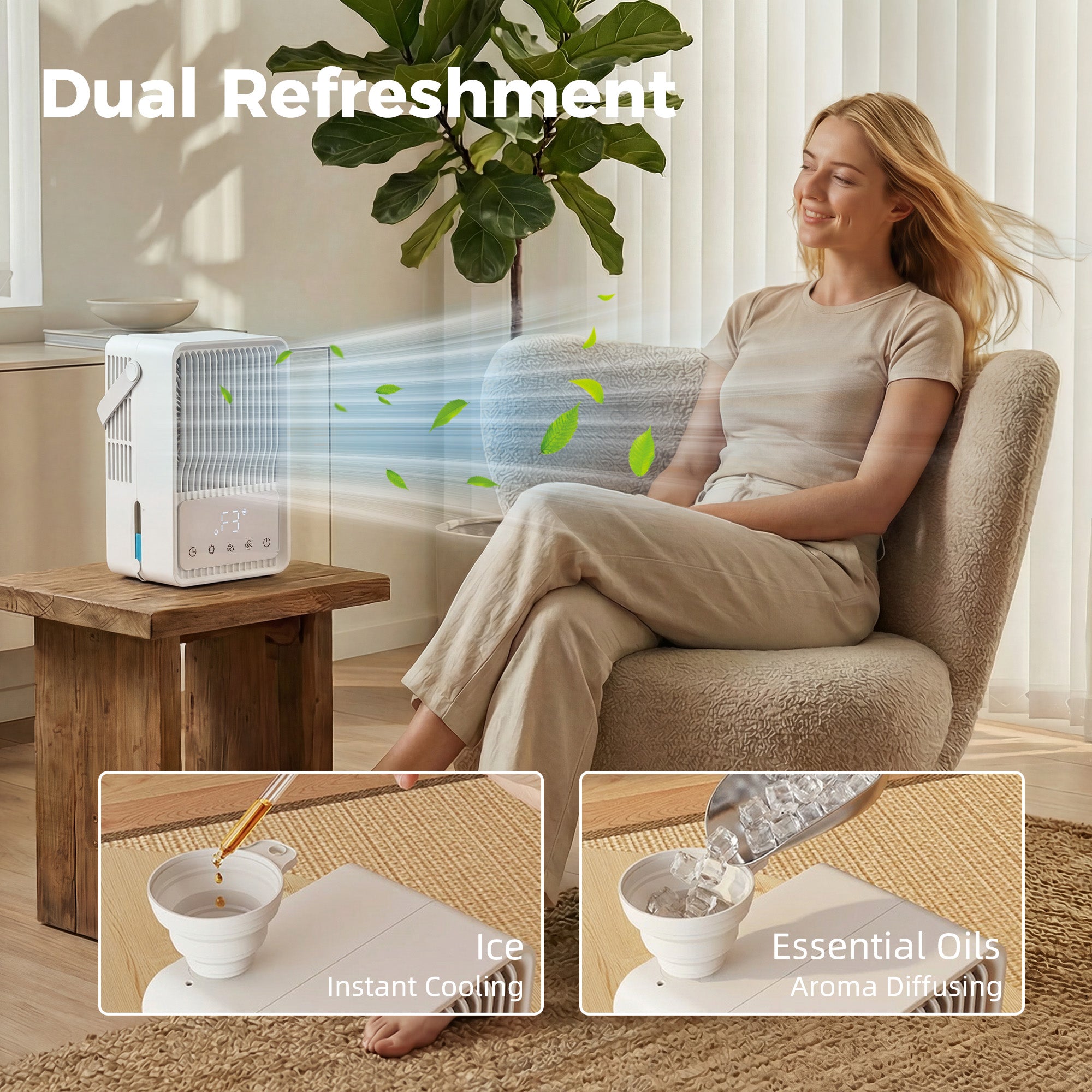 HOMCOM Desk Fan with Humidifier and RGB Light Portable Table Fan with 550ml Water Tank White