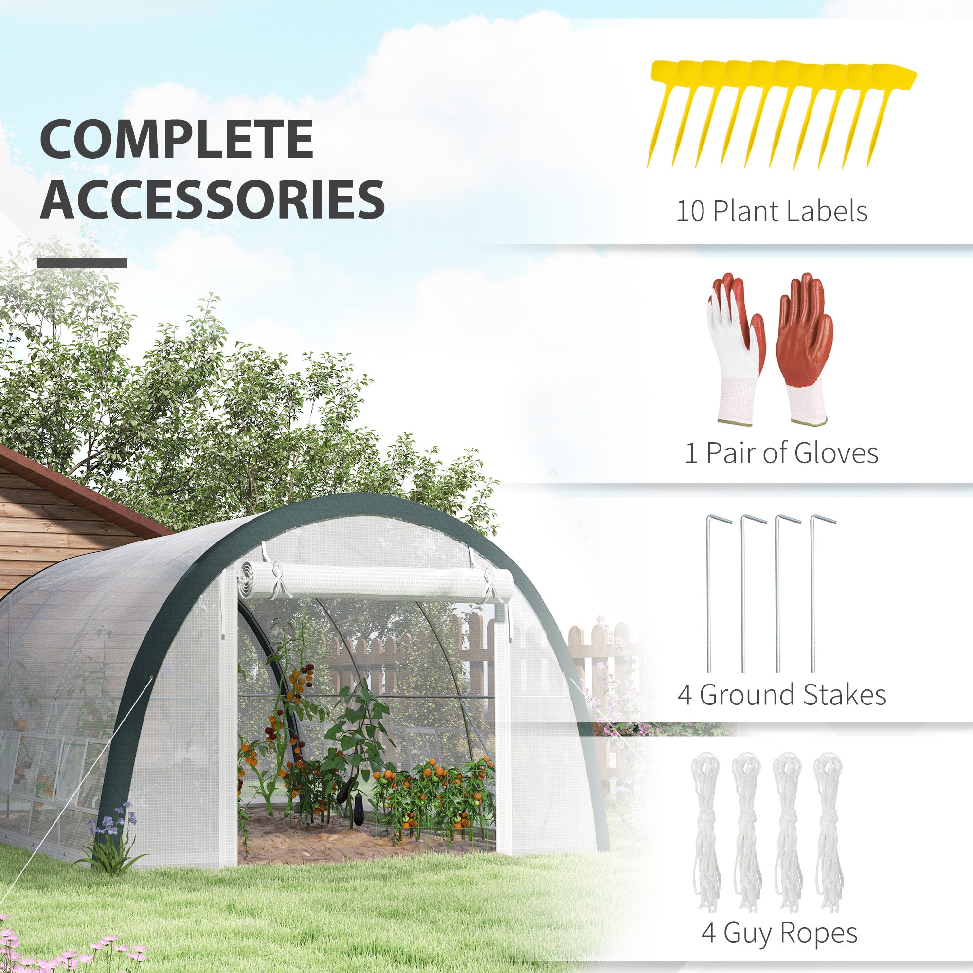 Outsunny 4 x 3(m) Walk-In Tunnel Greenhouse, with Accessories - White - North Peak Garden Furniture