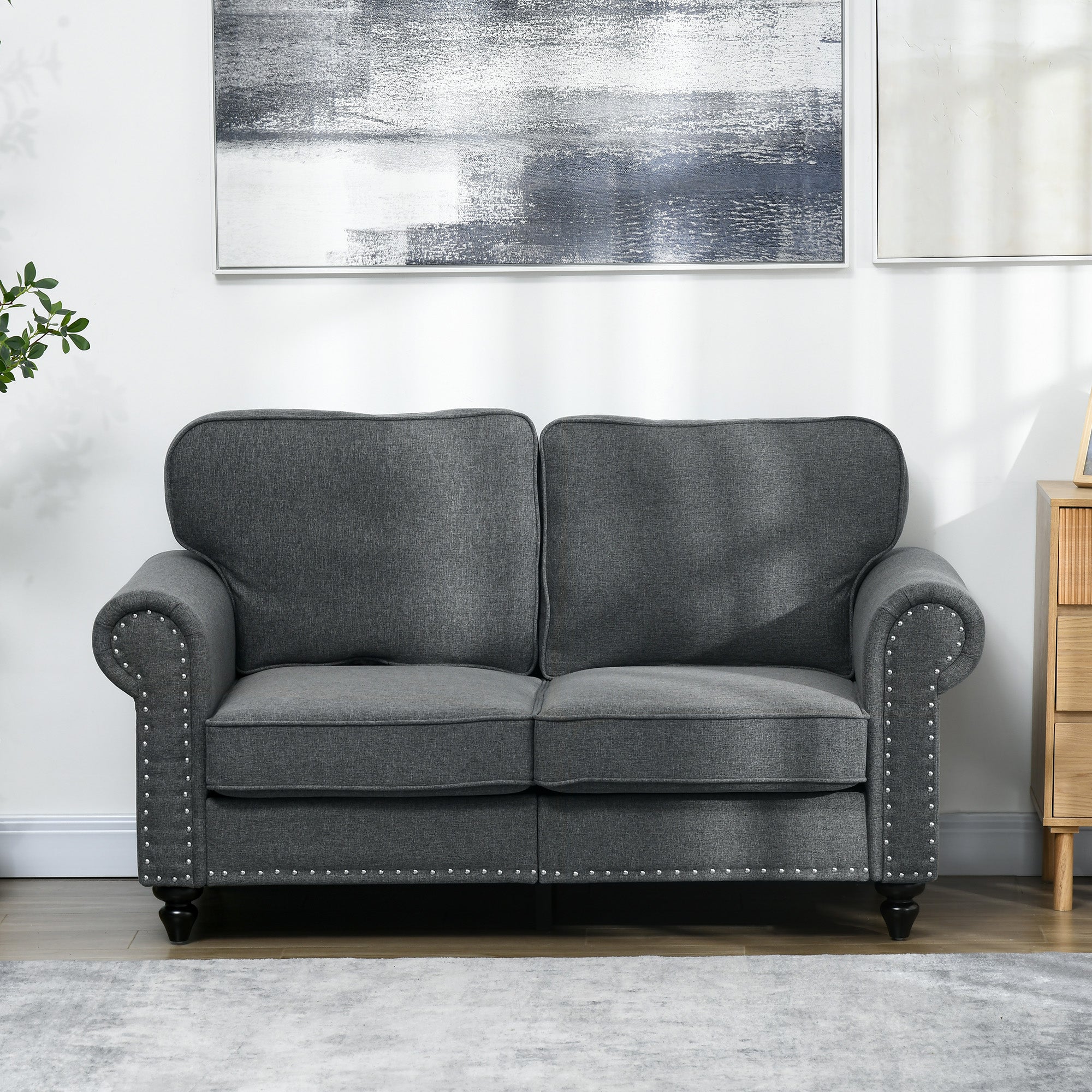 HOMCOM Two-Seater Mid-Century Sofa, with Pocket Springs - Charcoal Grey - North Peak Garden Furniture