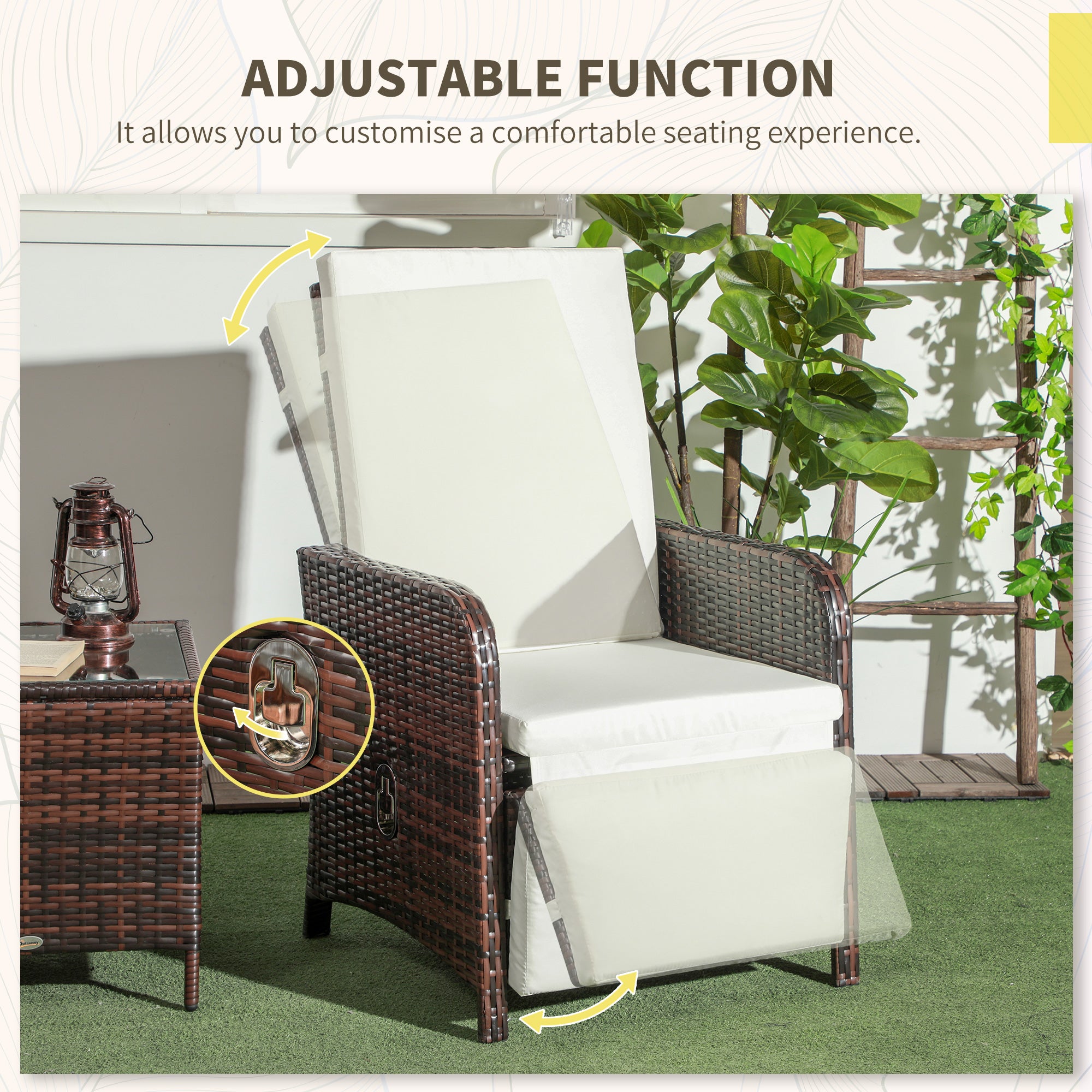 Outsunny 3 Pieces Rattan Bistro Set Balcony Furniture with Cushions, Storage Function - Cream White