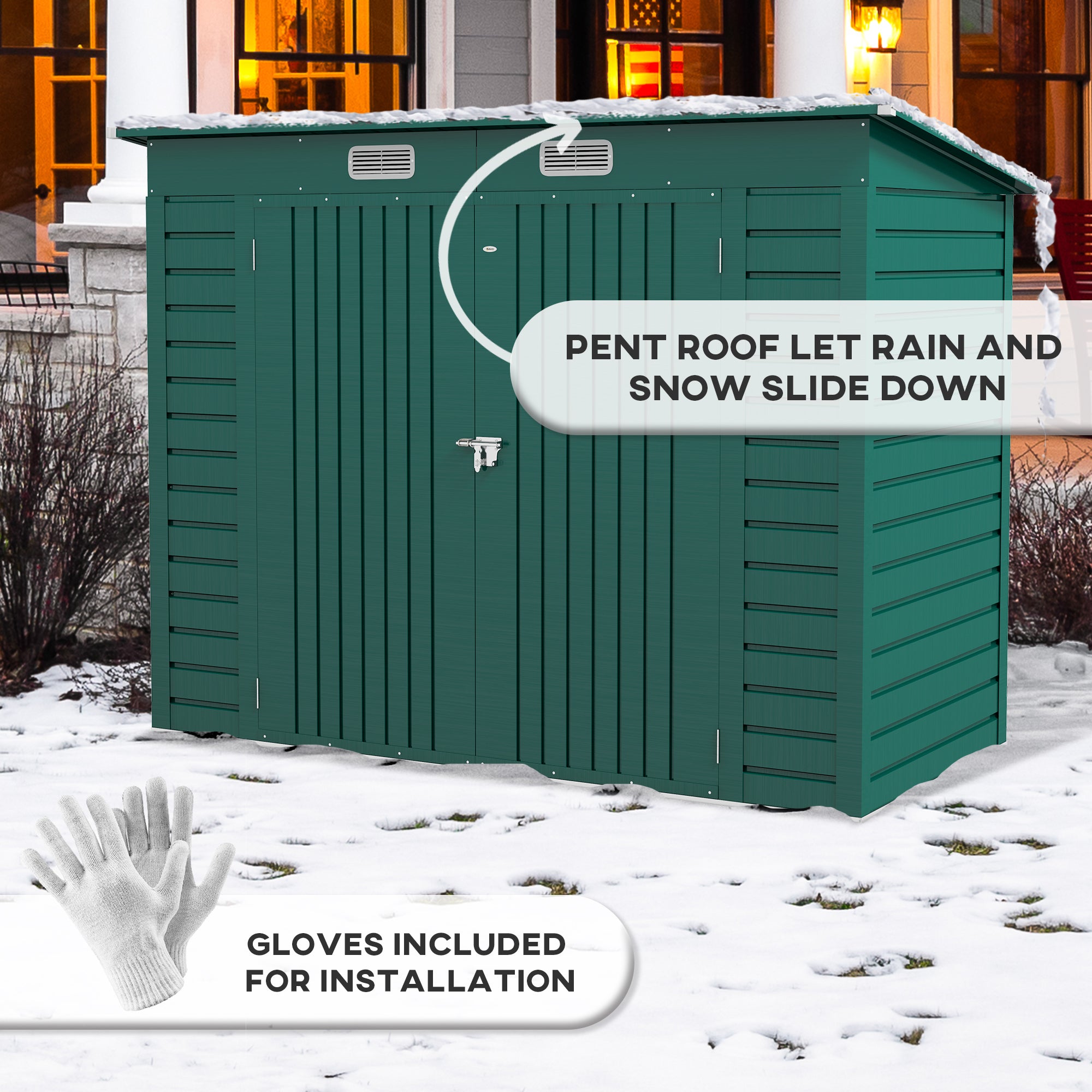 Outsunny 3.7 x 7.9ft Galvanised Steel Shed, with Latched Door and Padlock - Green - North Peak Garden Furniture