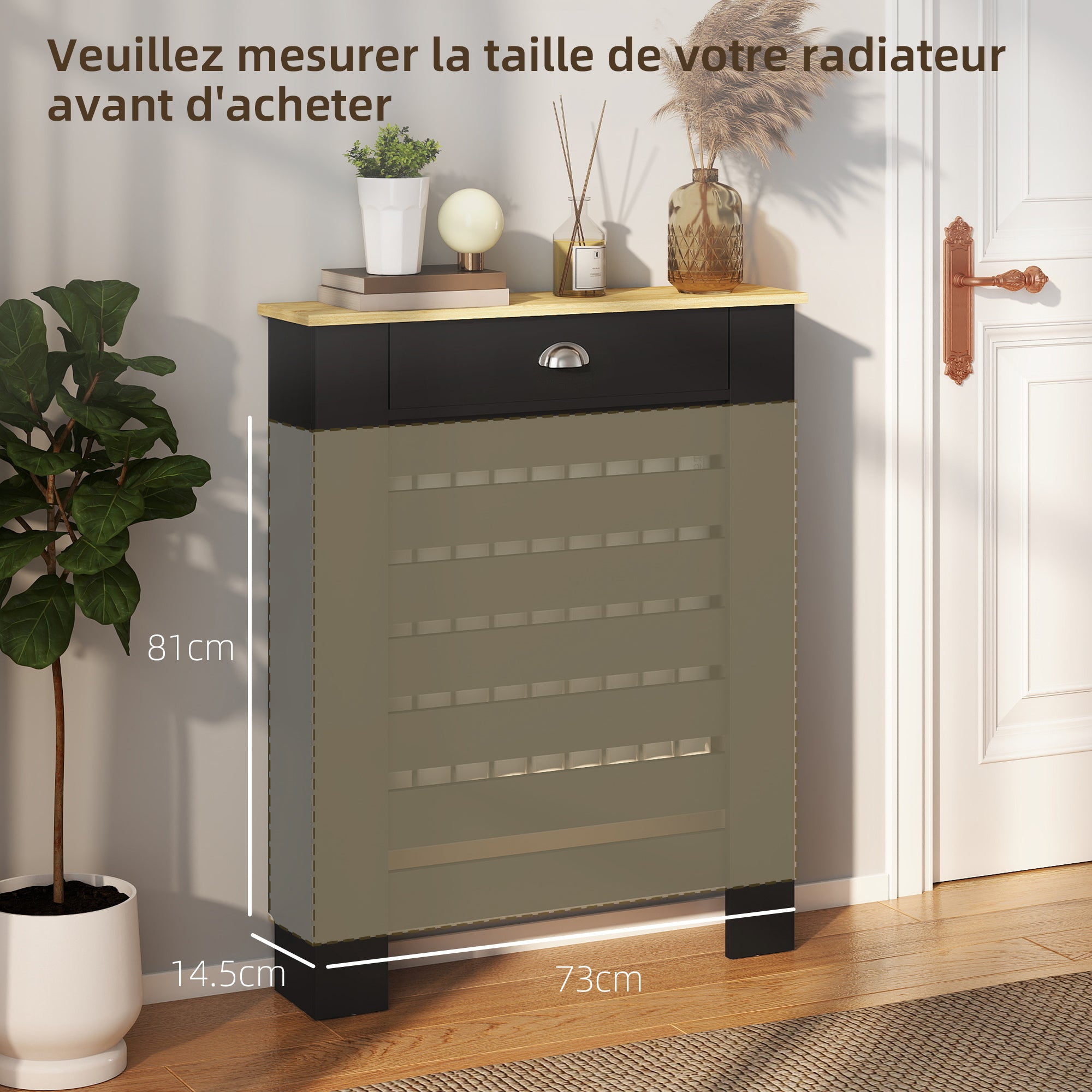 HOMCOM 95.5H x 78Wcm Radiator Cover, with Drawer - Black