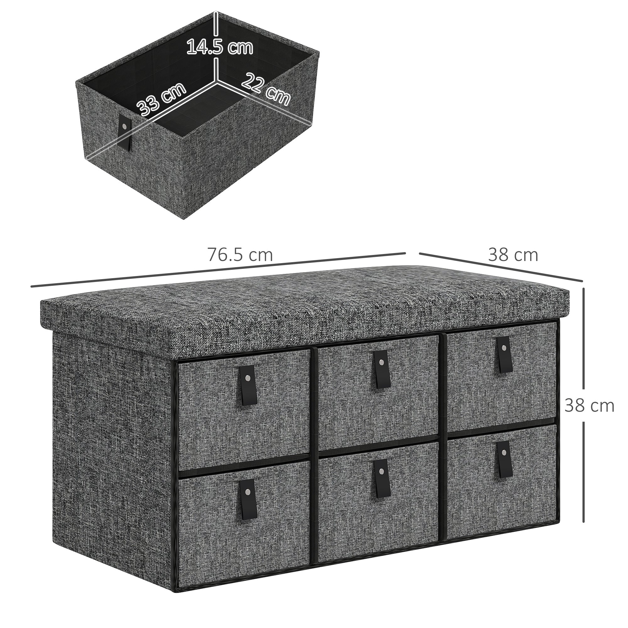 HOMCOM Six-Drawer Shoe Storage Bench, with Padded Top Seat - Dark Grey - North Peak Garden Furniture