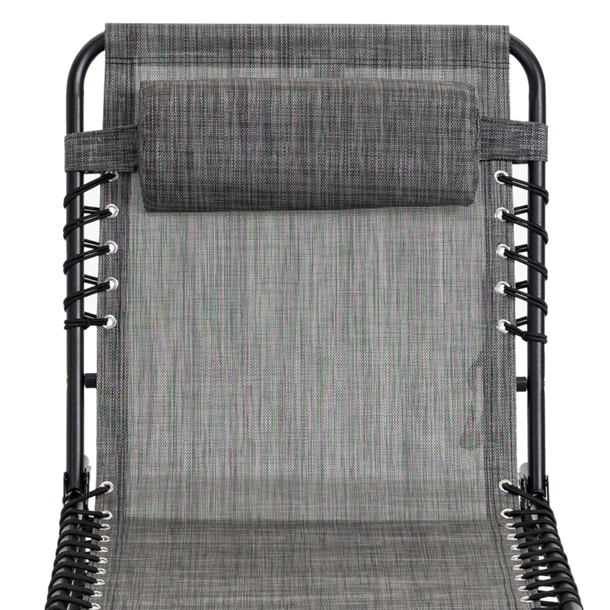 Outsunny Portable Sun Lounger Set of 2, Folding Camping Bed Cot, Reclining Lounge Chair 5-position Adjustable Backrest with Side Pocket, Pillow for Patio Garden Beach Pool, Mixed Grey - North Peak Garden Furniture