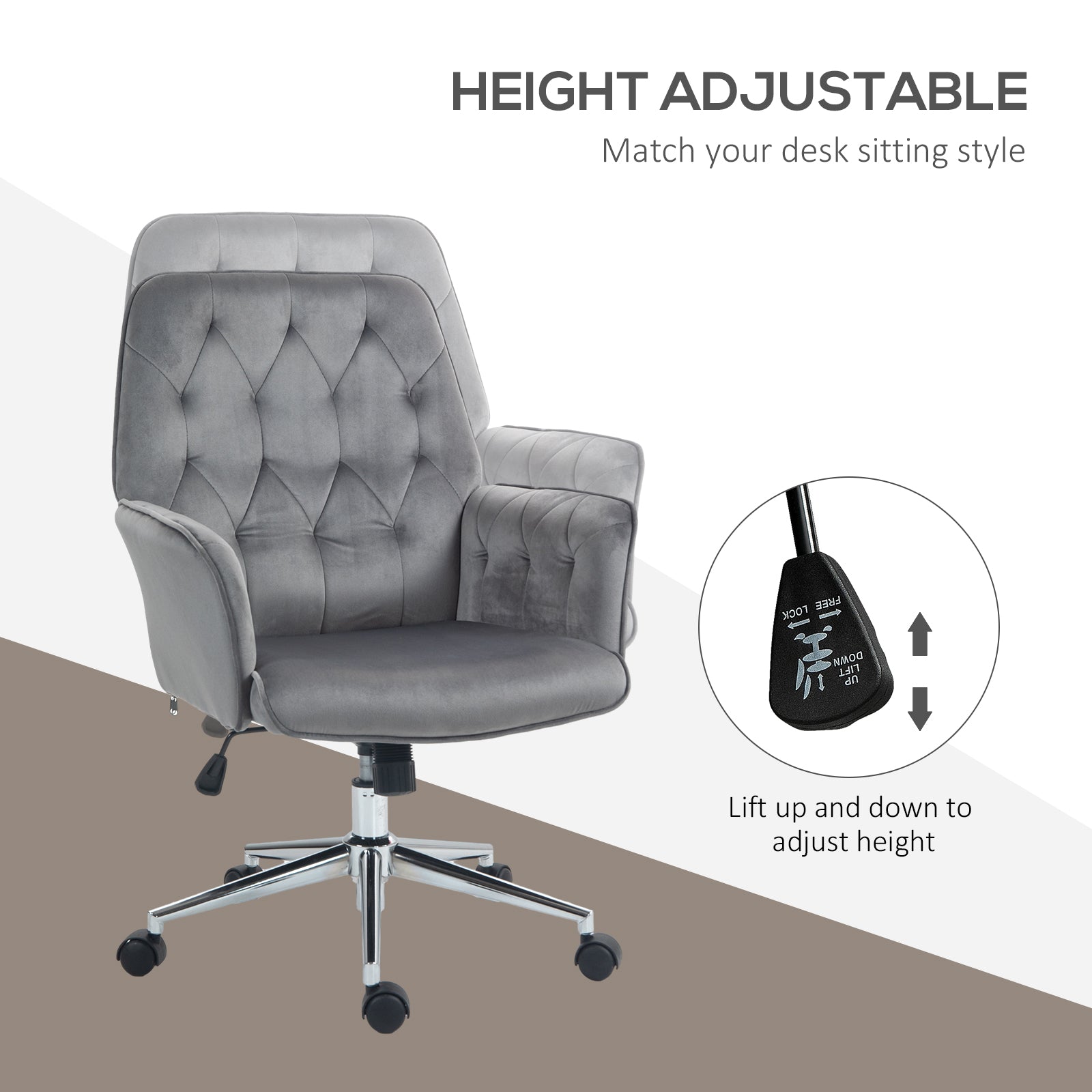 Vinsetto Linen Computer Chair with Armrest, Modern Swivel Chair with Adjustable Height, Dark Grey - North Peak Garden Furniture