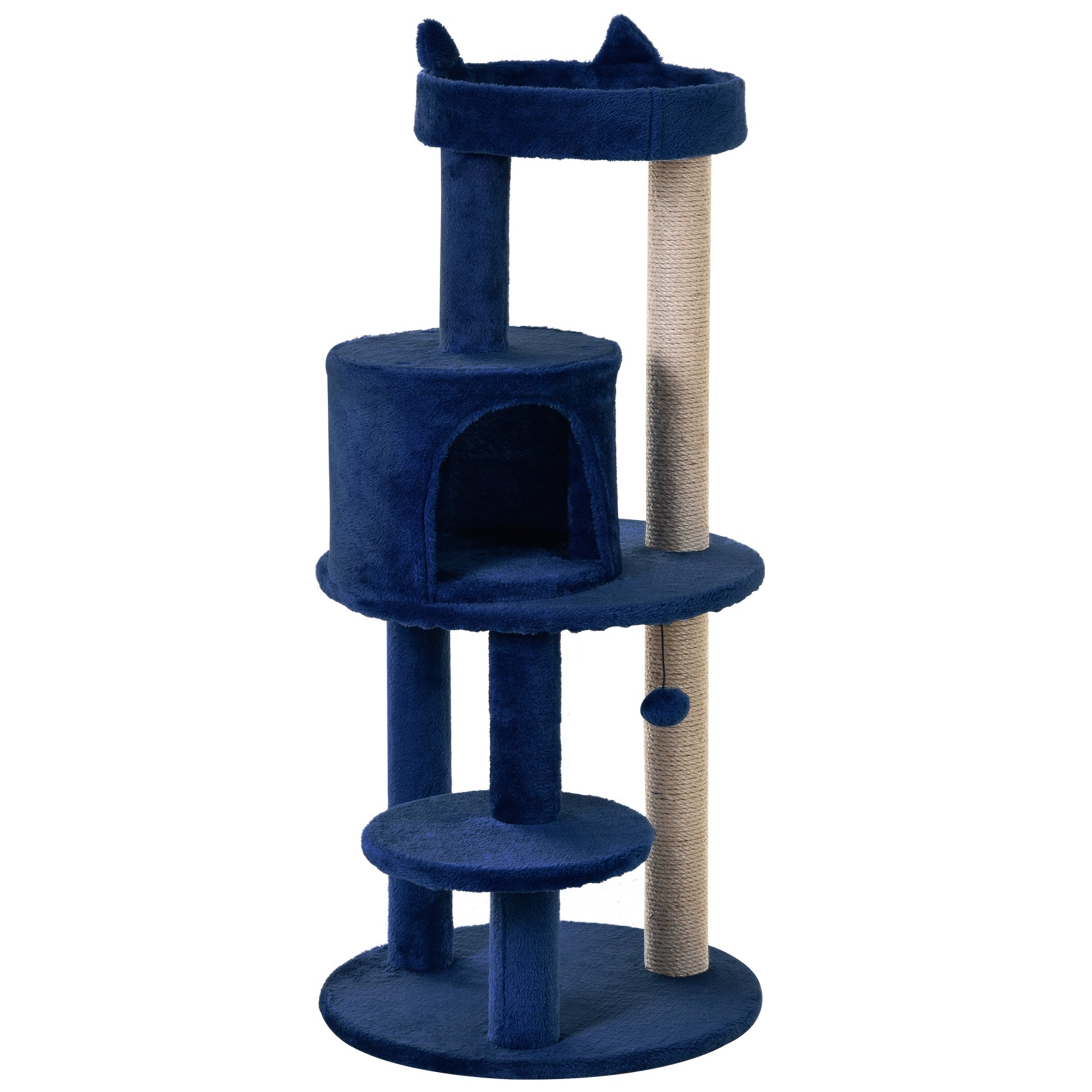 PawHut 104 cm Cat Tree, Cat Condo Tree Tower, Cat Activity Centre with Scratching Posts, Plush Perches, Hanging Ball - Blue - North Peak Garden Furniture
