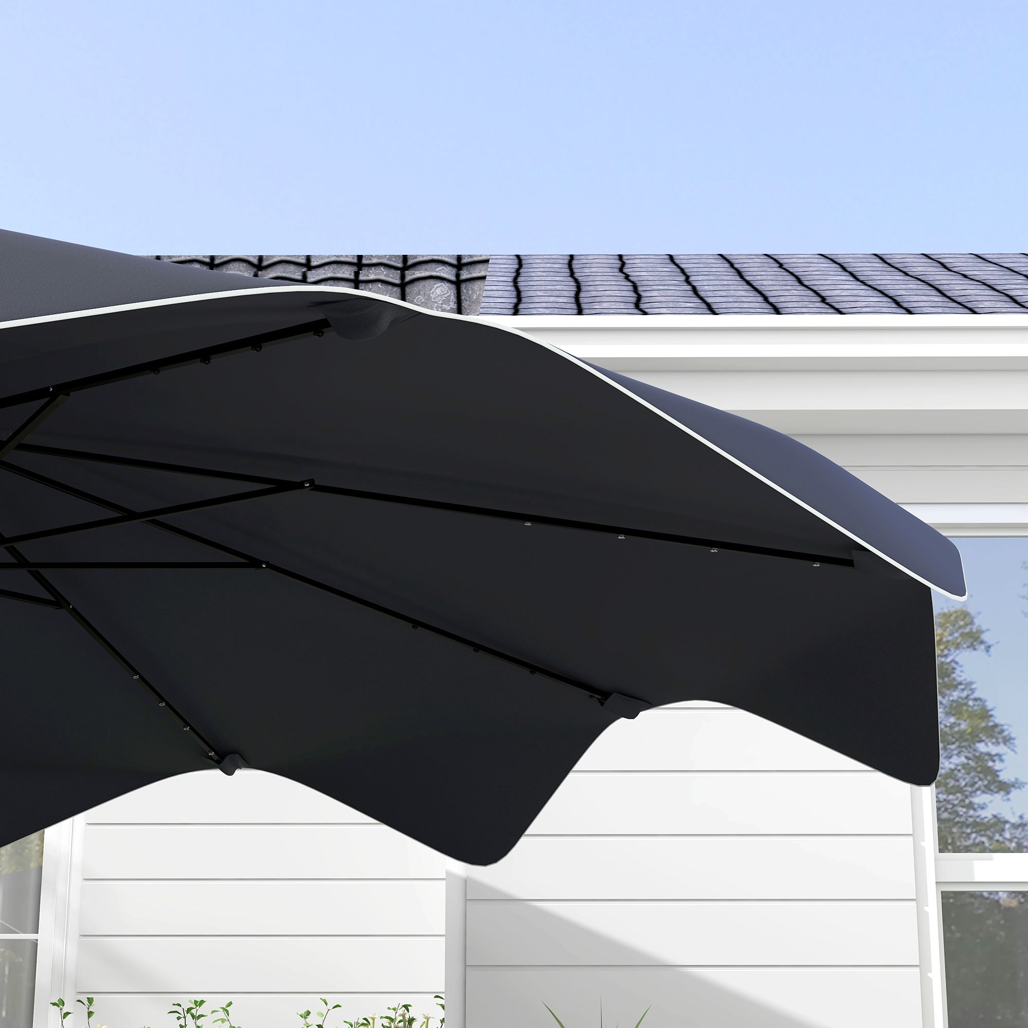Outsunny Solar Patio Umbrella with LED and Tilt, Outdoor Market Table Umbrella Parasol with Crank, 3 x 3 (m), Dark Grey - North Peak Garden Furniture