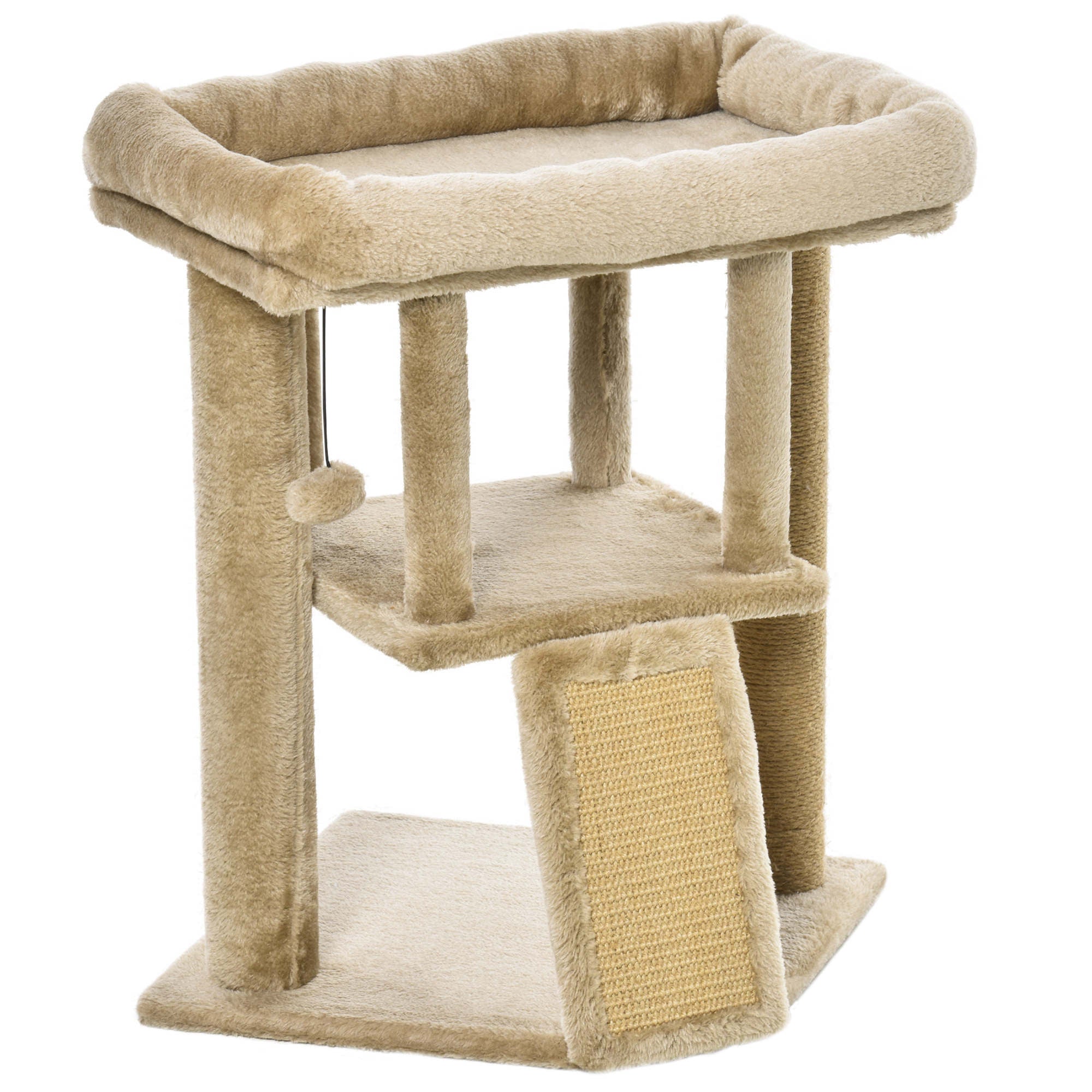 PawHut Cat Tree Tower for Indoor Cats Cat Scratching Post Climbing Activity Centre w/Jute Scratching Pad, Toy Ball, Cat House - Coffee - North Peak Garden Furniture