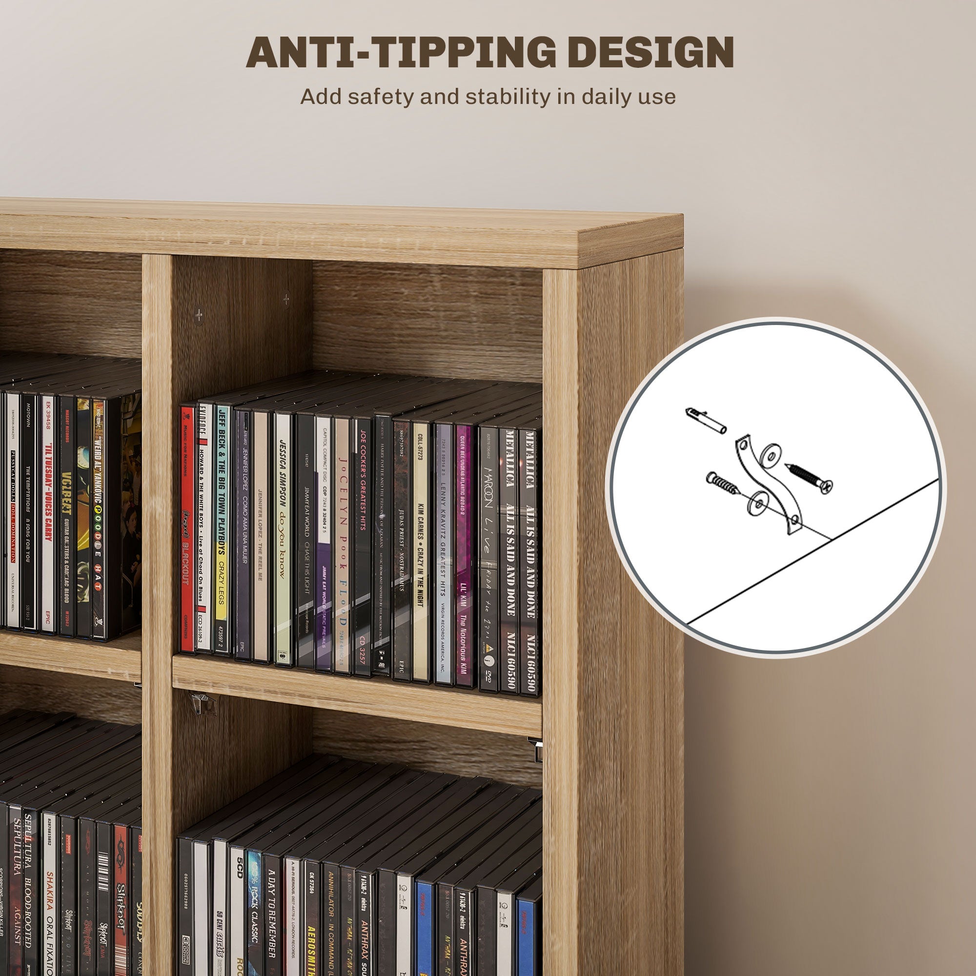 HOMCOM CD Storage Unit with Adjustable Shelves, 89 x 130.5 cm, Natural Wood Finish - North Peak Garden Furniture