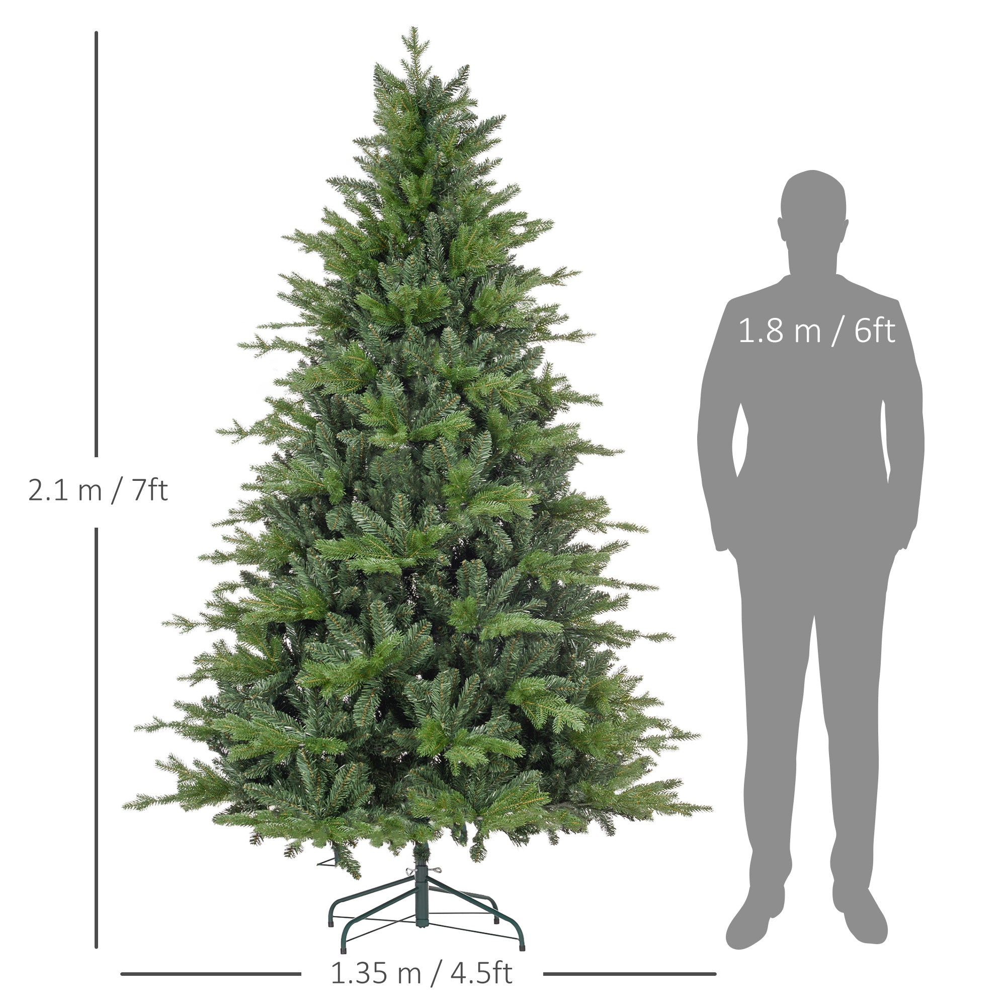 HOMCOM 7ft Bare Artificial Christmas Tree, with 2445 Tips - Green