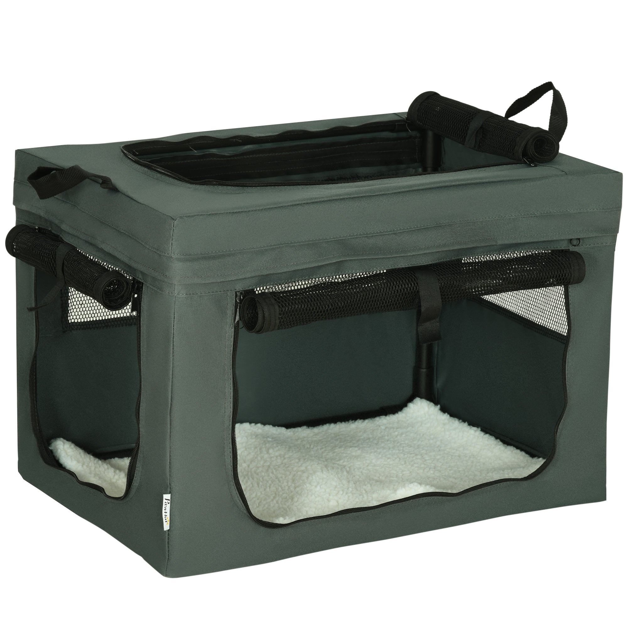 PawHut 60cm Pet Carrier, with Cushion, for Miniature Dogs - Grey - North Peak Garden Furniture