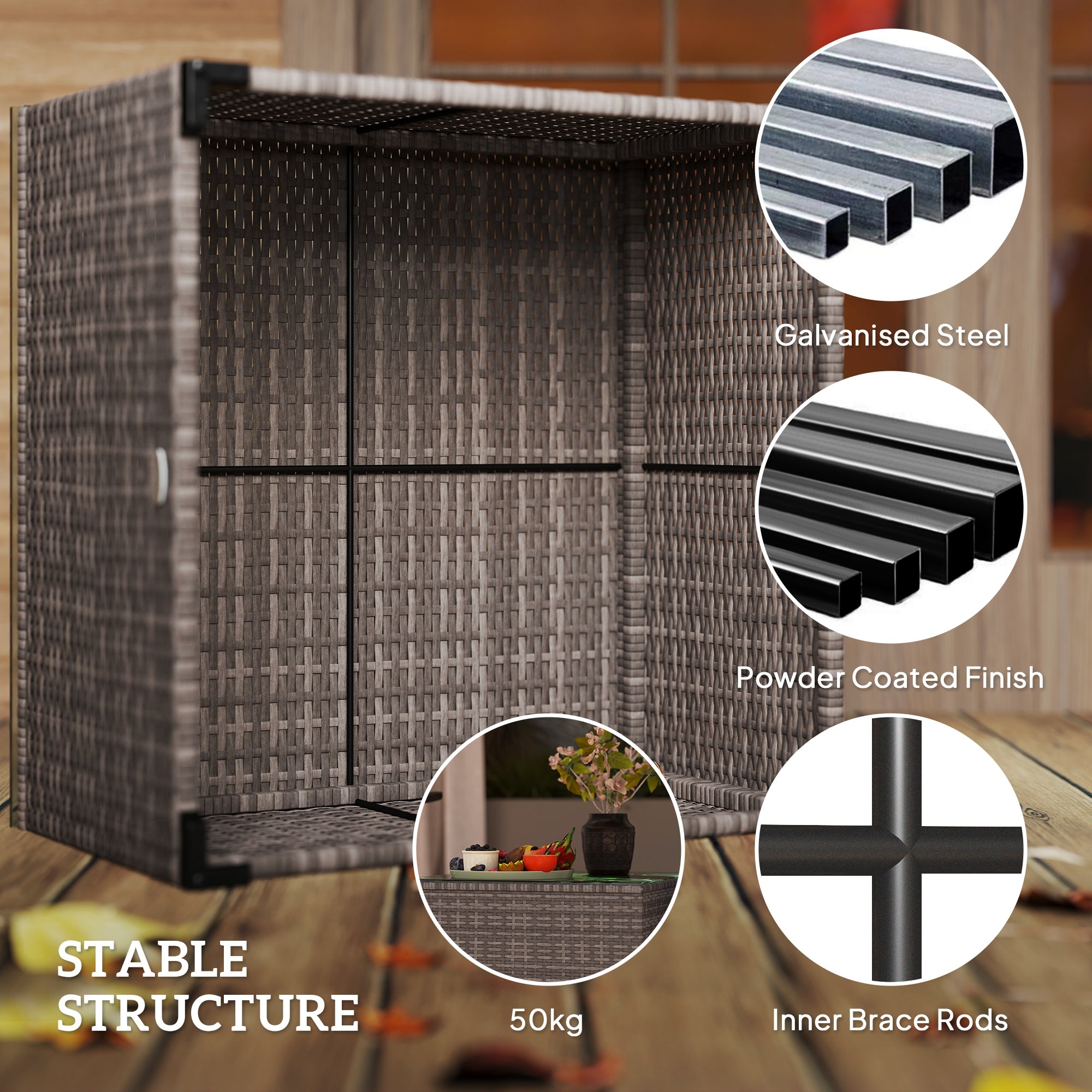 Outsunny 62 x 62cm Glass-Top Rattan Side Table - Black - North Peak Garden Furniture