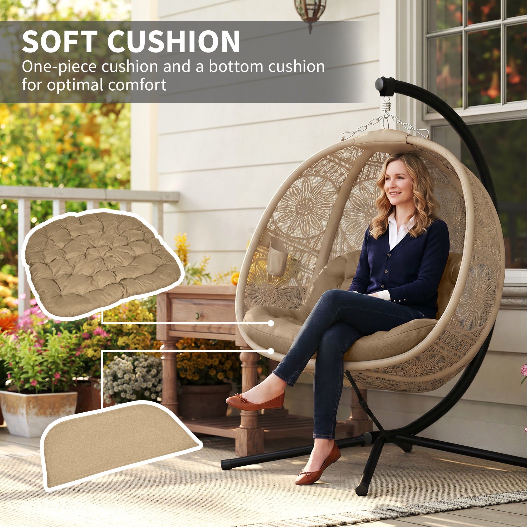 Outsunny Round Egg Basket Chair, with Steel Stand