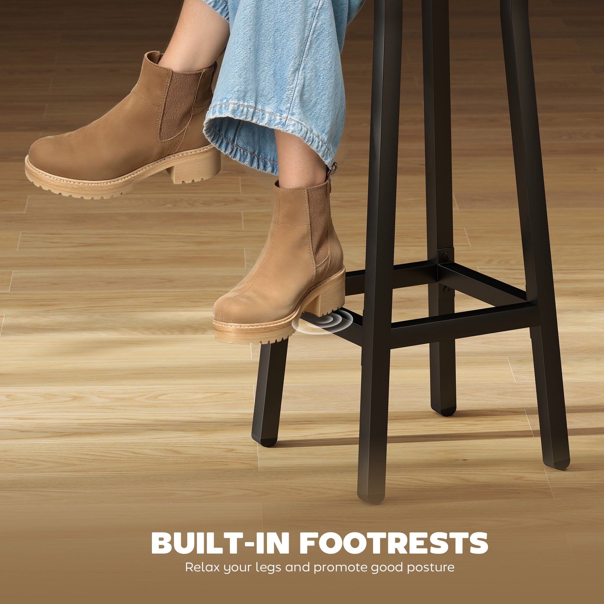 HOMCOM Bar Stools Set of 2 Breakfast Bar Stools with Footrest, Industrial Round, 32 x 32 x 65 cm, Rustic Brown