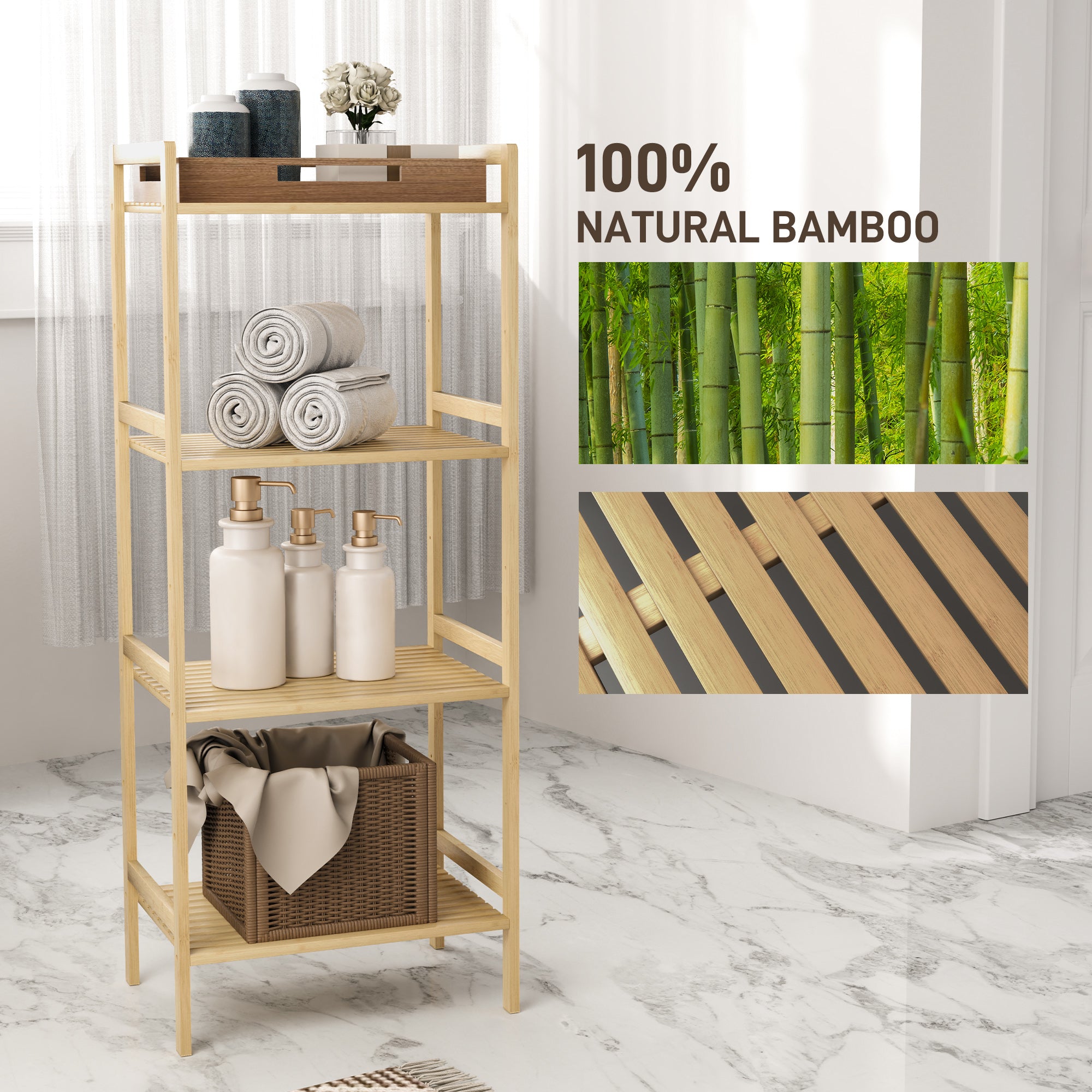 HOMCOM Four-Tier Bamboo Adjustable Shelf Storage Unit - North Peak Garden Furniture