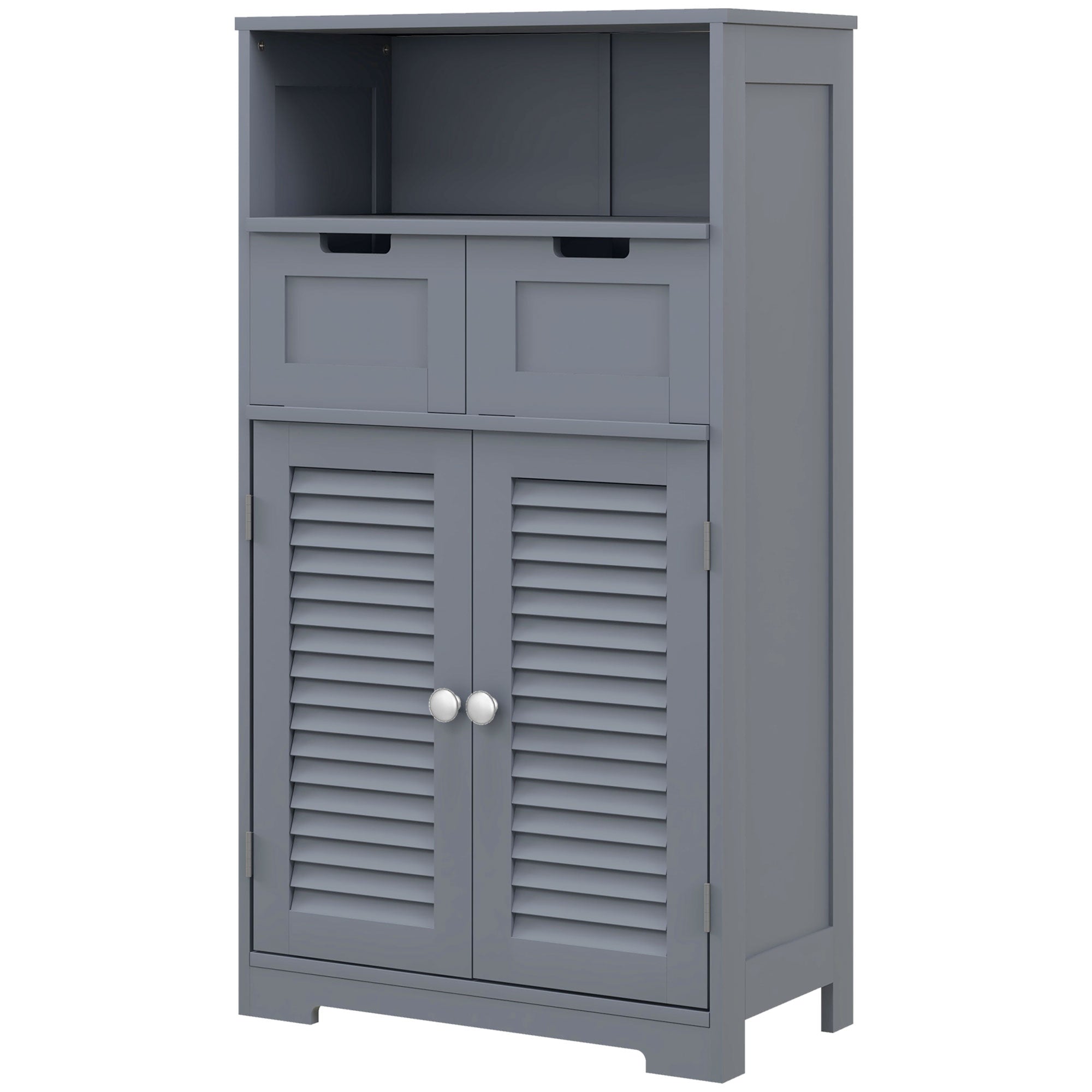 kleankin Three-Part Bathroom Storage Unit, with Shelf, Drawers & Cupboard - Grey