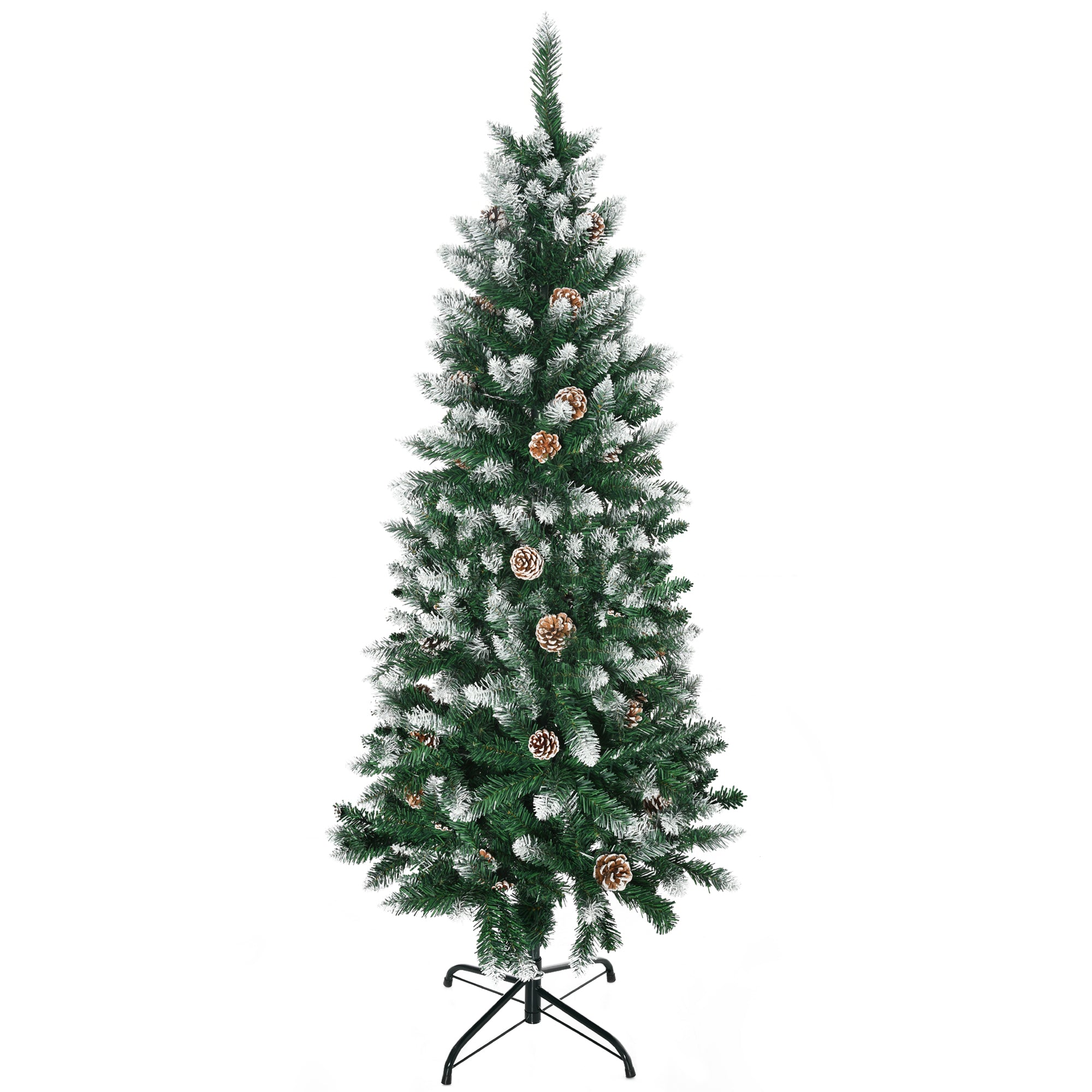 HOMCOM 5 Ft Snow Artificial Christmas Tree with Realistic Branches, Pine Cone, for Indoor Decoration, Green White - North Peak Garden Furniture