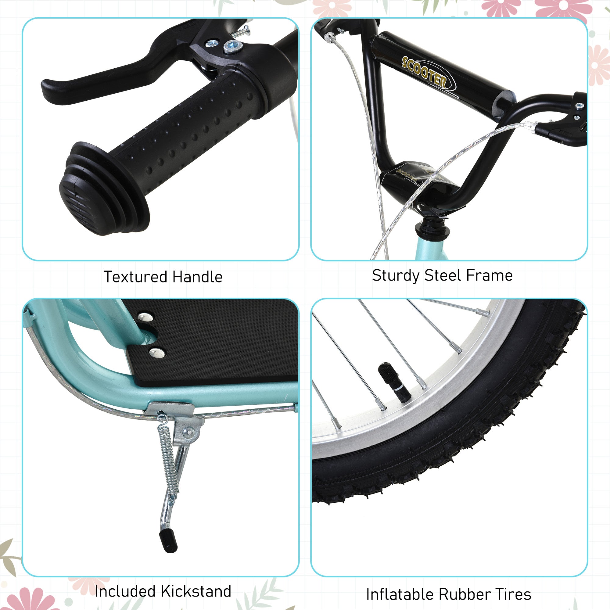 HOMCOM Kick Scooters for Kids with Adjustable Height, Anti-Slip Deck, Dual Brakes, Rubber Tyres, for Boys and Girls Aged 5+ Years Old - Blue - North Peak Garden Furniture
