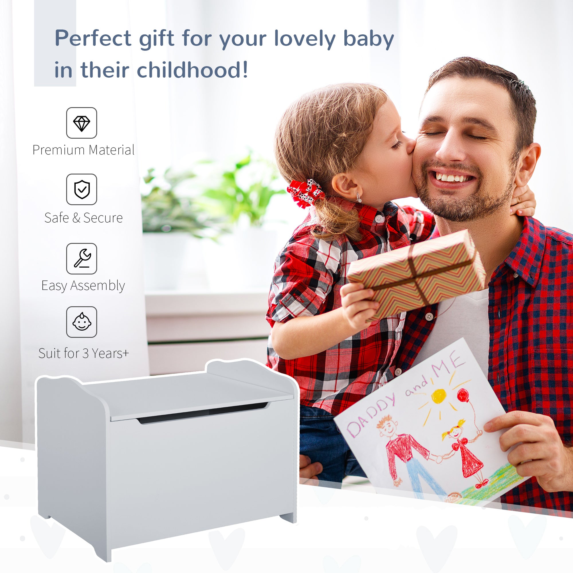 HOMCOM Wooden Kids Toy Box Children Storage Organizer Chest Safety Hinge Playroom Furniture Grey - North Peak Garden Furniture